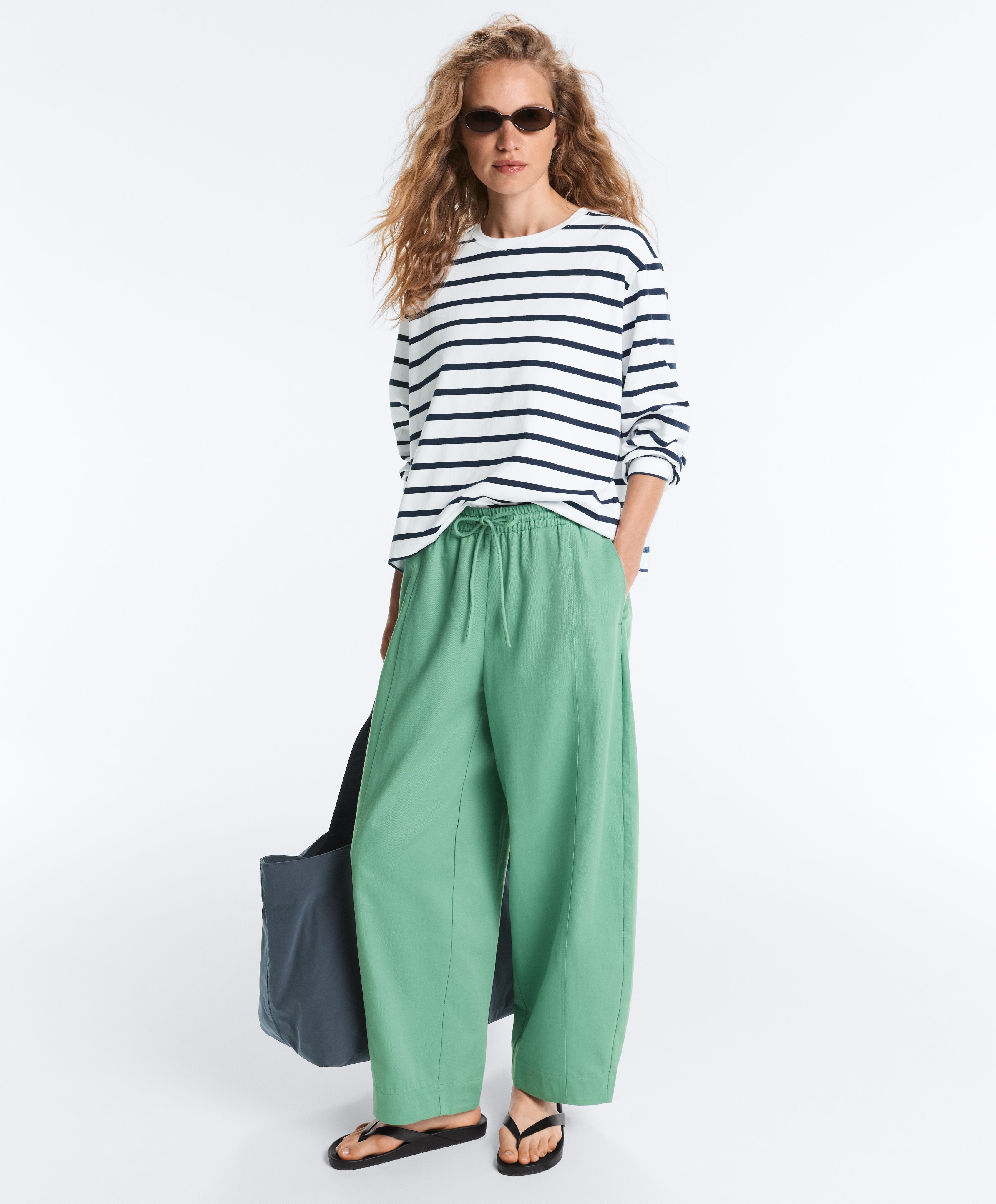 Cotton blend balloon trousers — AQUA GREEN