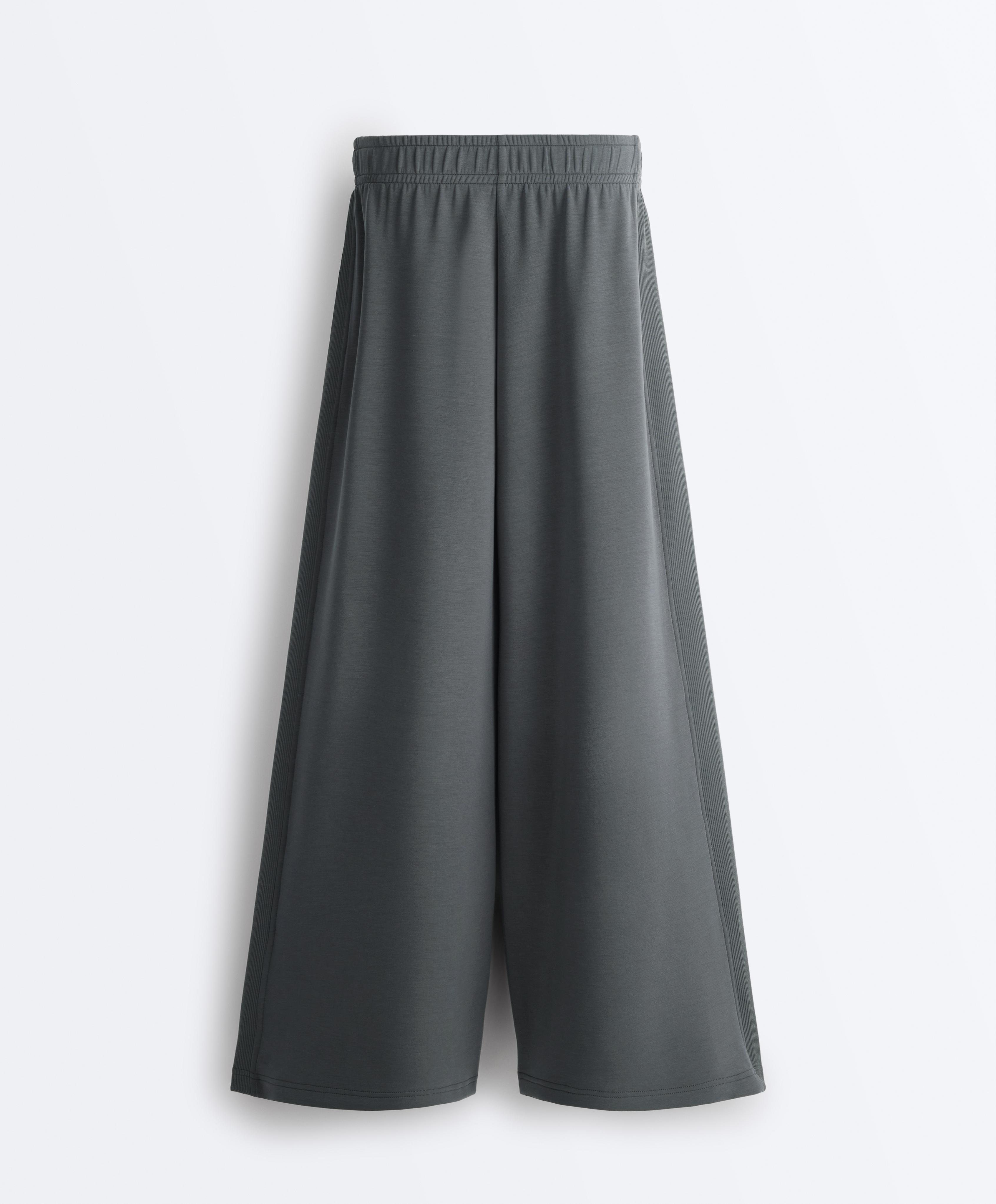 Side rib straight-leg trousers with soft-touch modal — ASPHALT