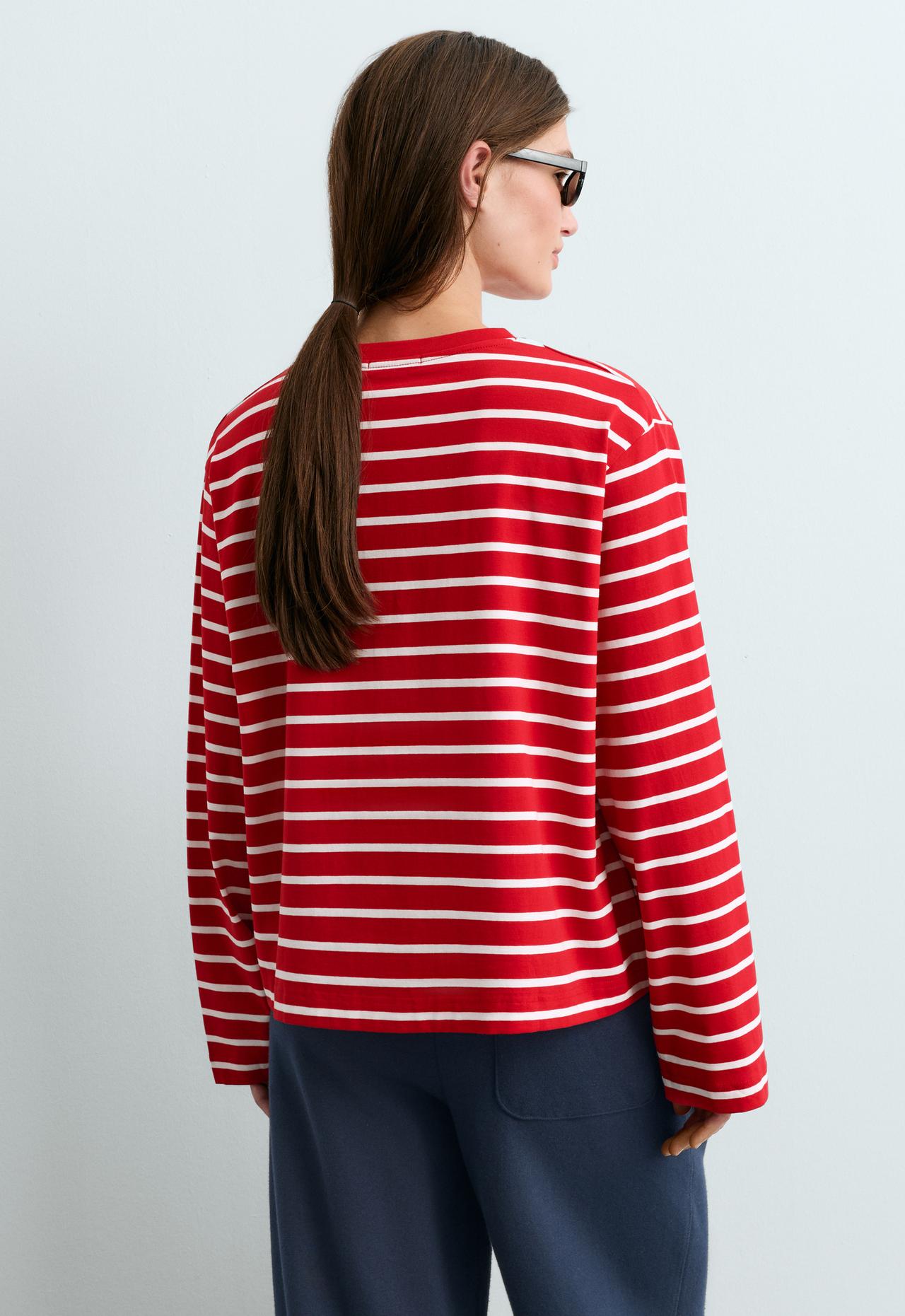Boxy long-sleeved striped cotton-blend T-shirt — RED