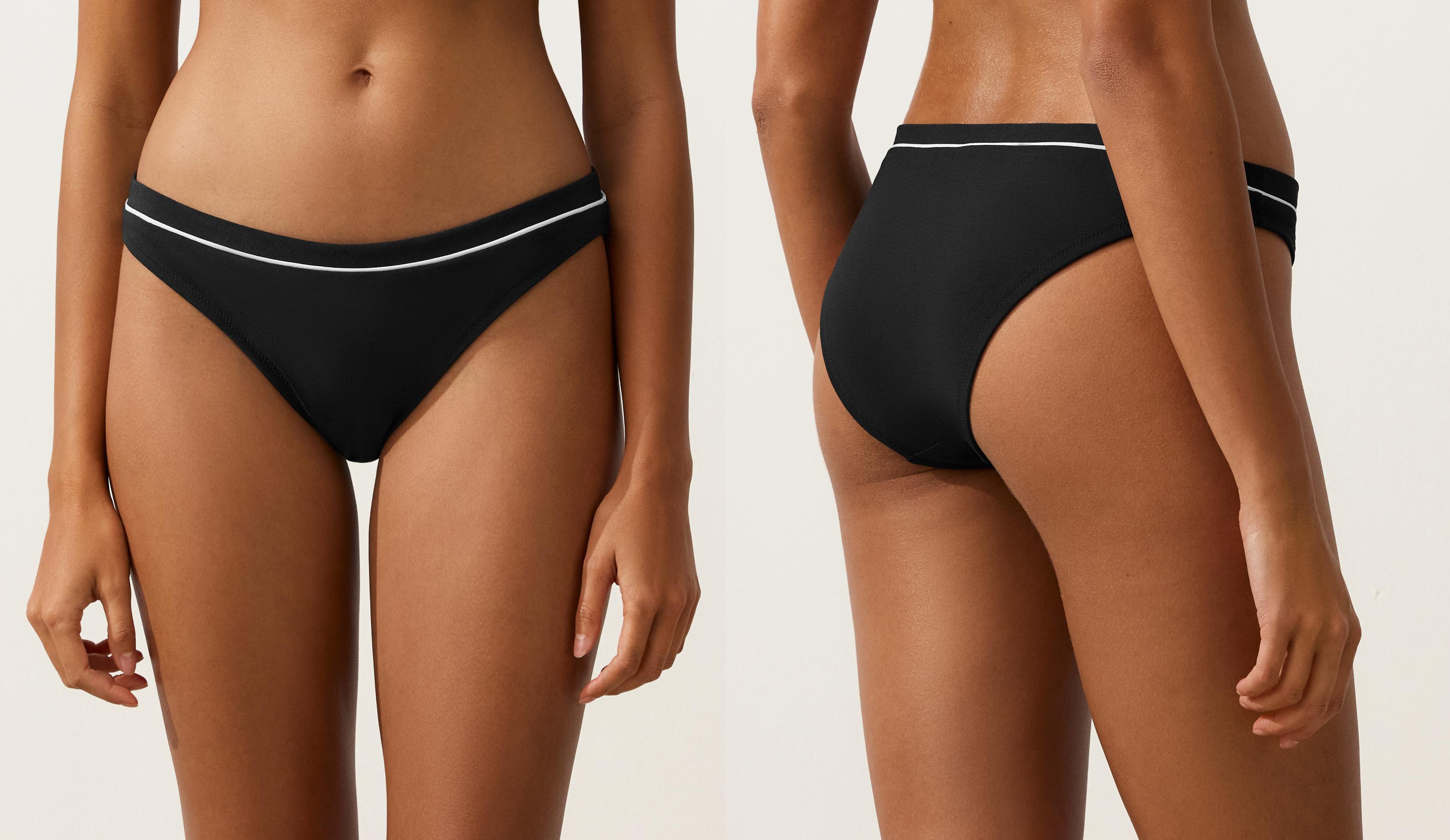 Classic bikini briefs with piping — BLACK