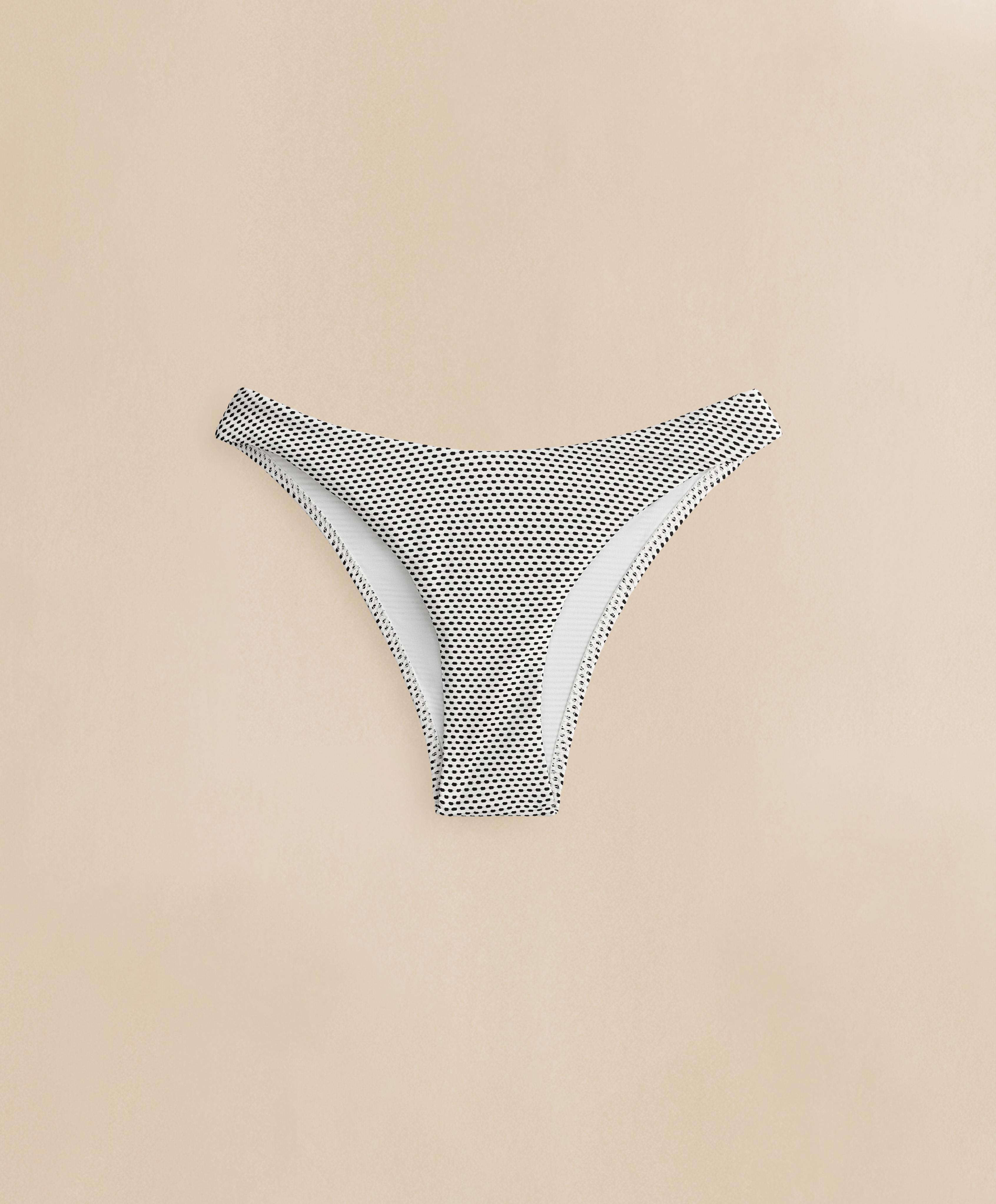 Polka dot jacquard U-cut medium-coverage bikini briefs — PALE ECRU