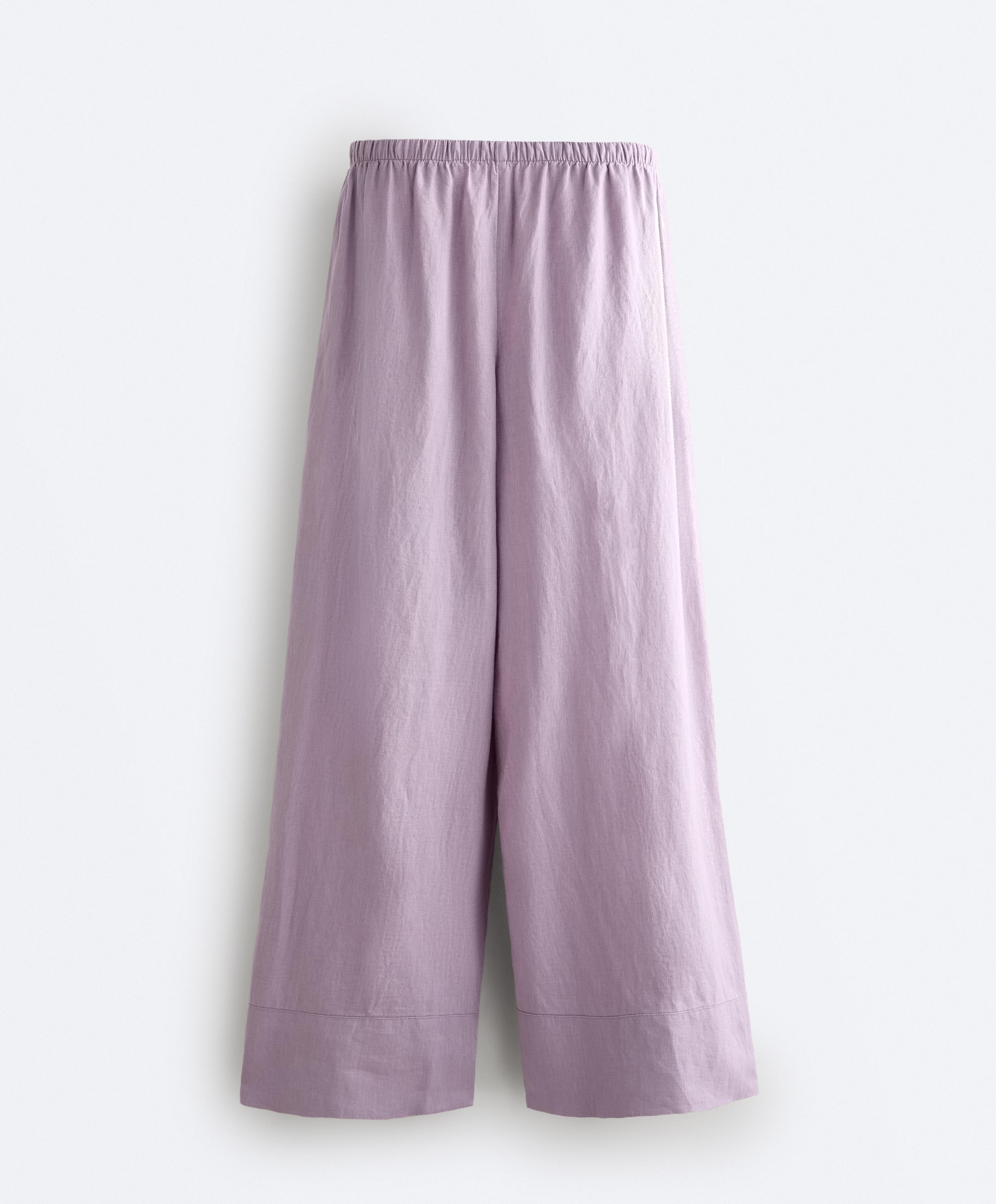 100% linen straight-leg trousers — LILAC