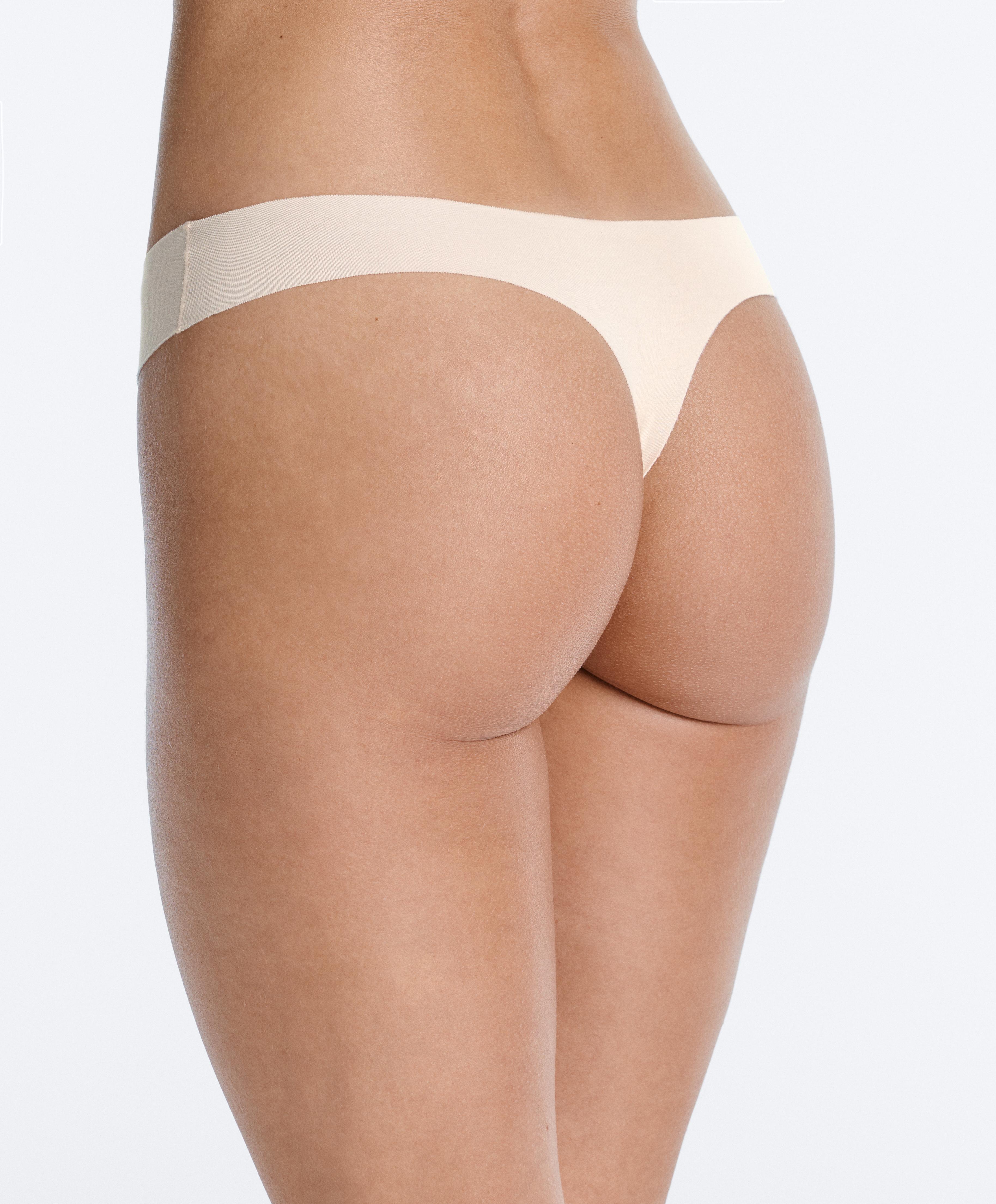 3 invisible laser-cut cotton blend thongs — BEIGE