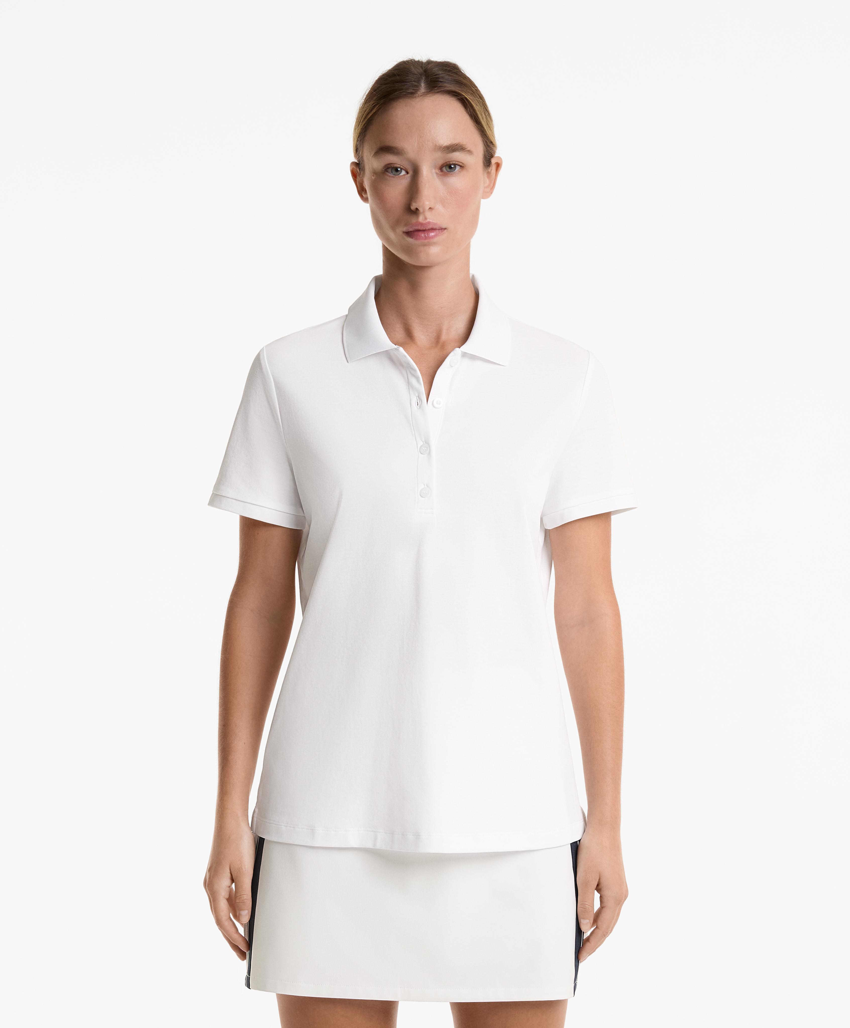 Short-sleeved cotton blend piqué polo shirt