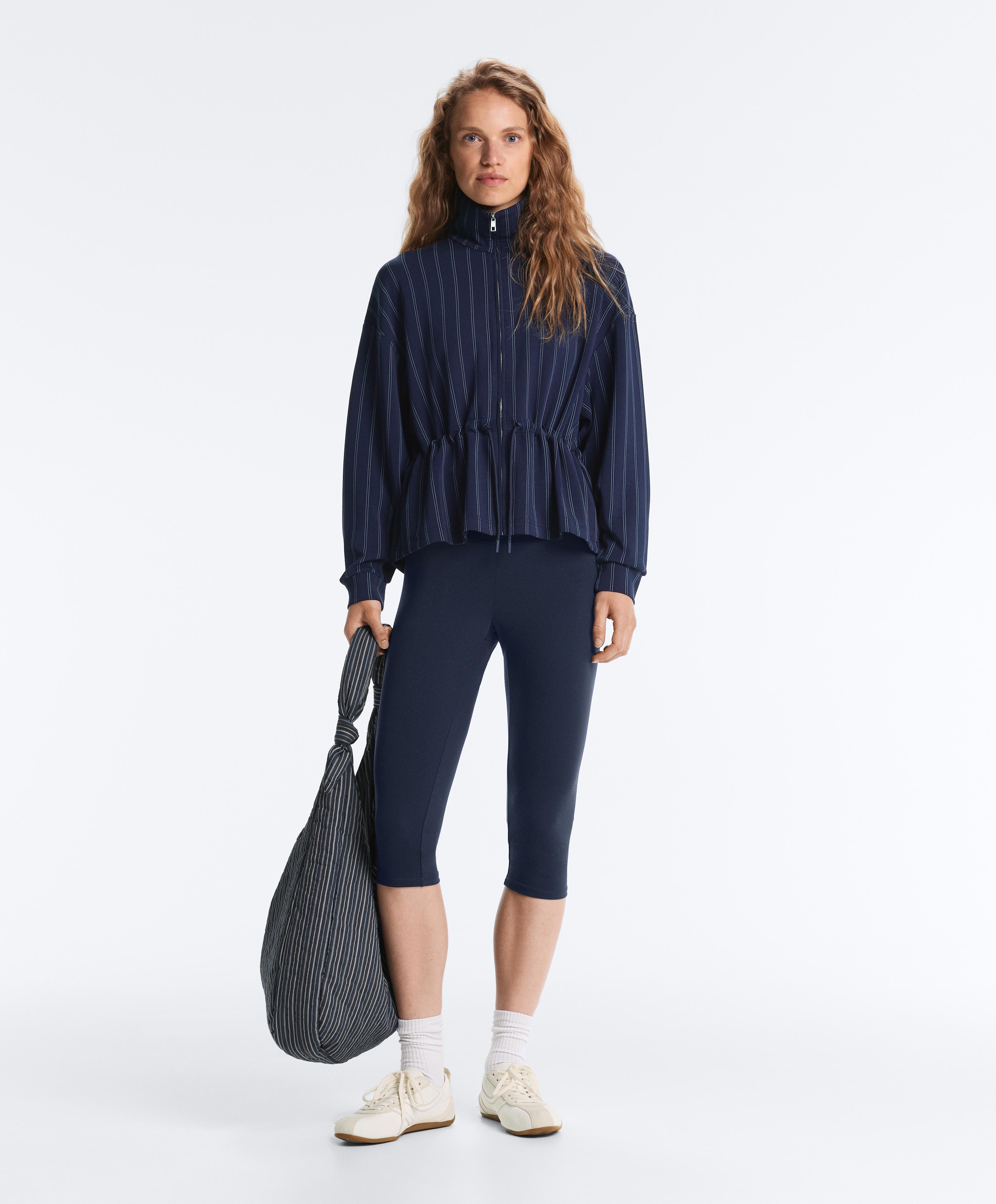 Soft-touch modal jacket with adjustable waist and high collar — NAVY BLUE