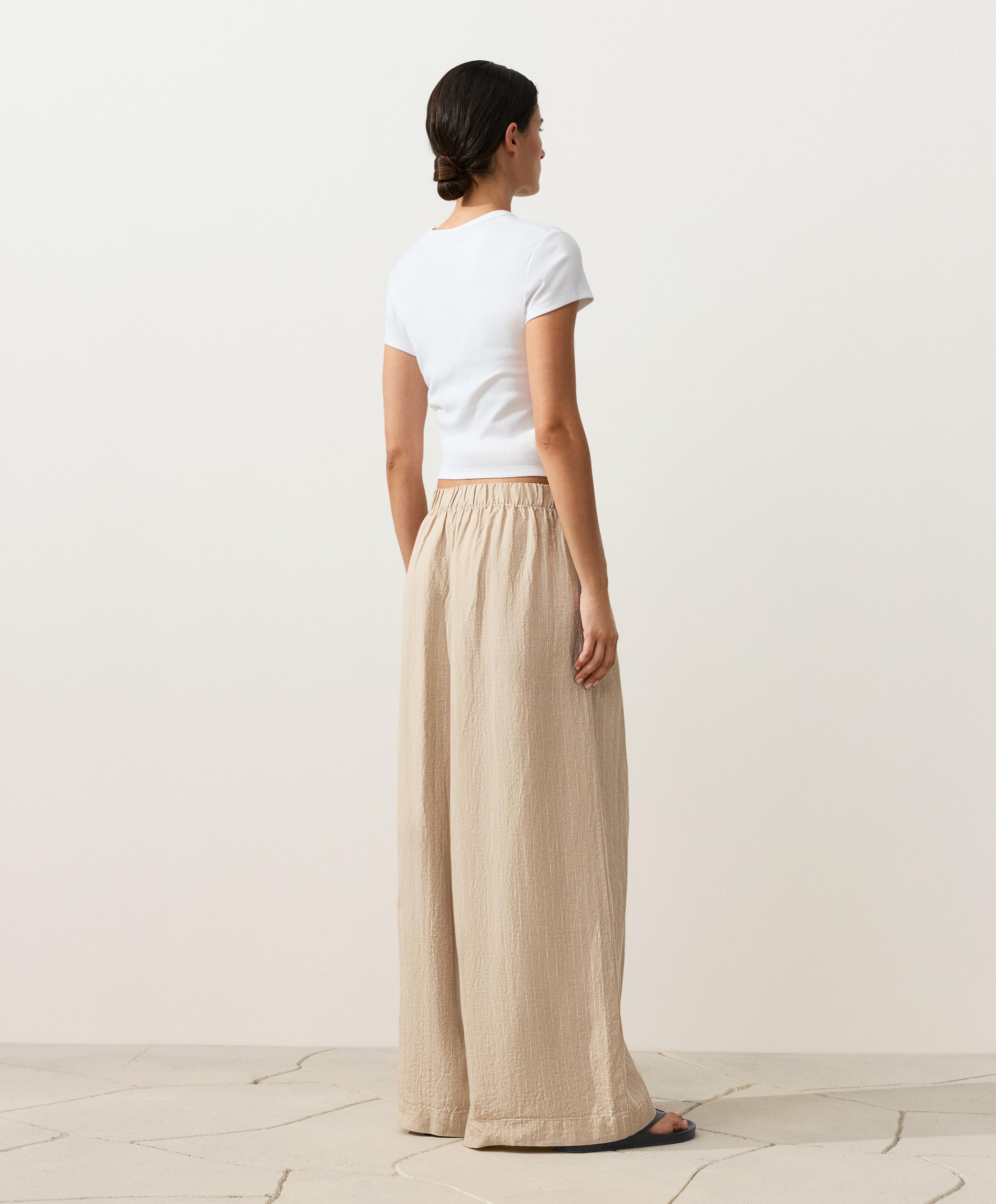 100% linen wide-leg striped trousers — SANDY
