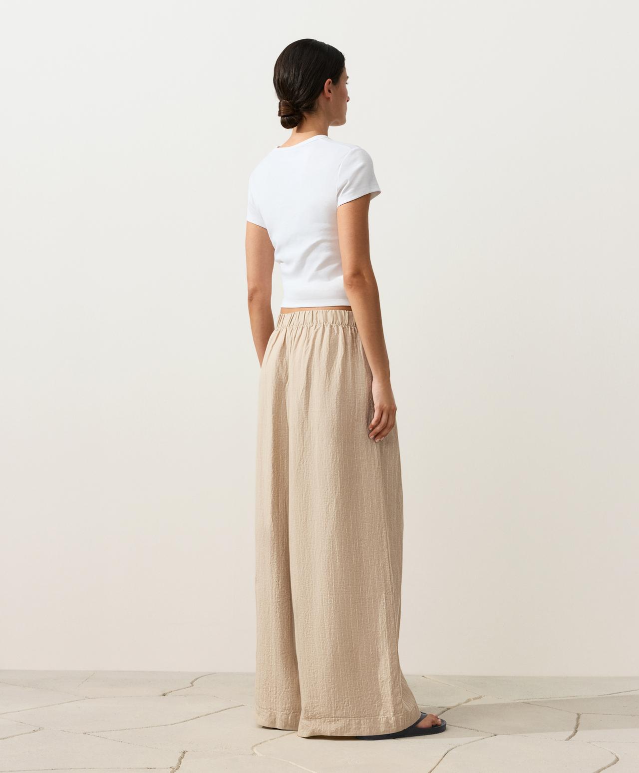 100% linen wide-leg striped trousers — SANDY          