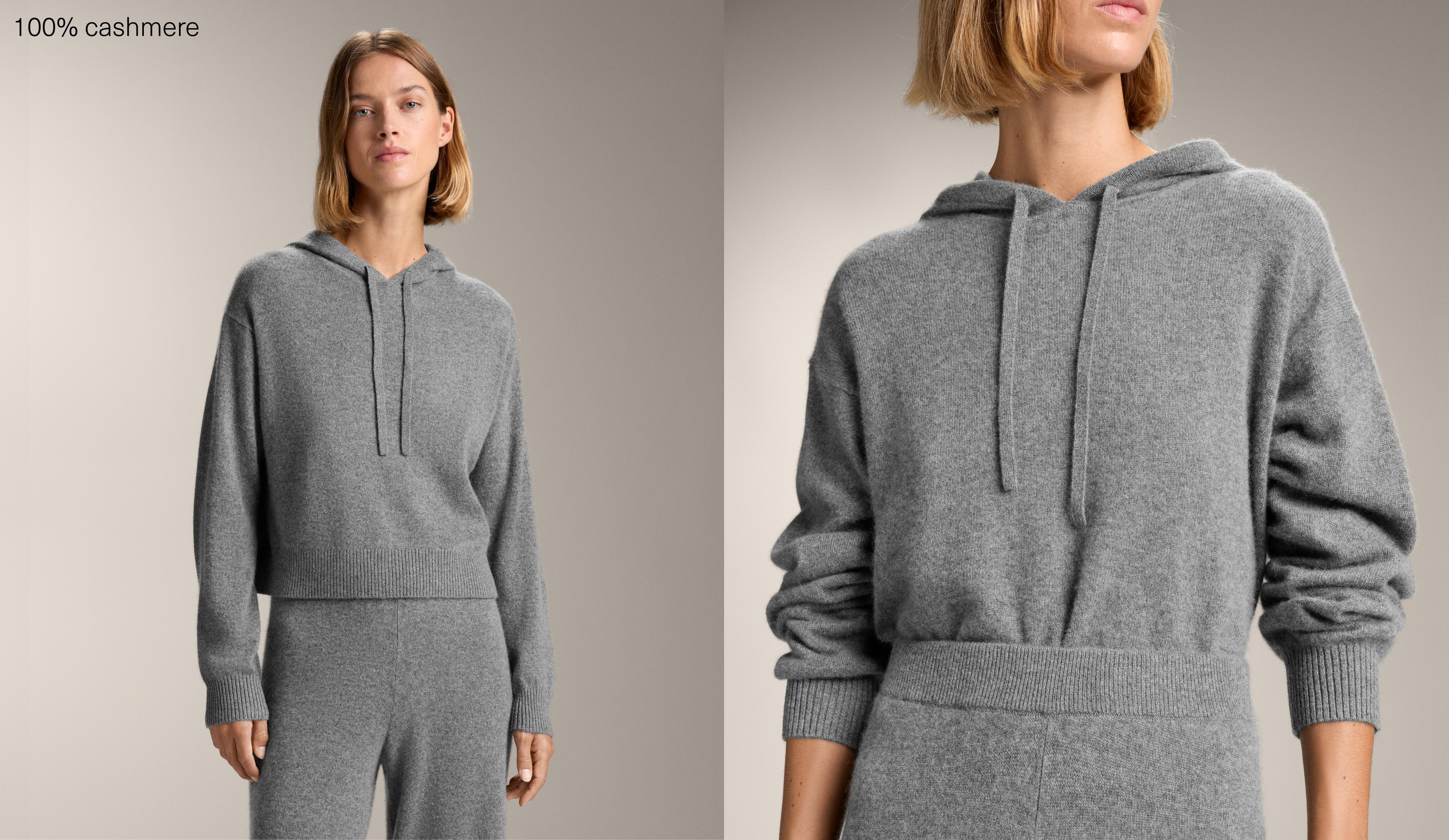 100% cashmere knit hoodie sweatshirt