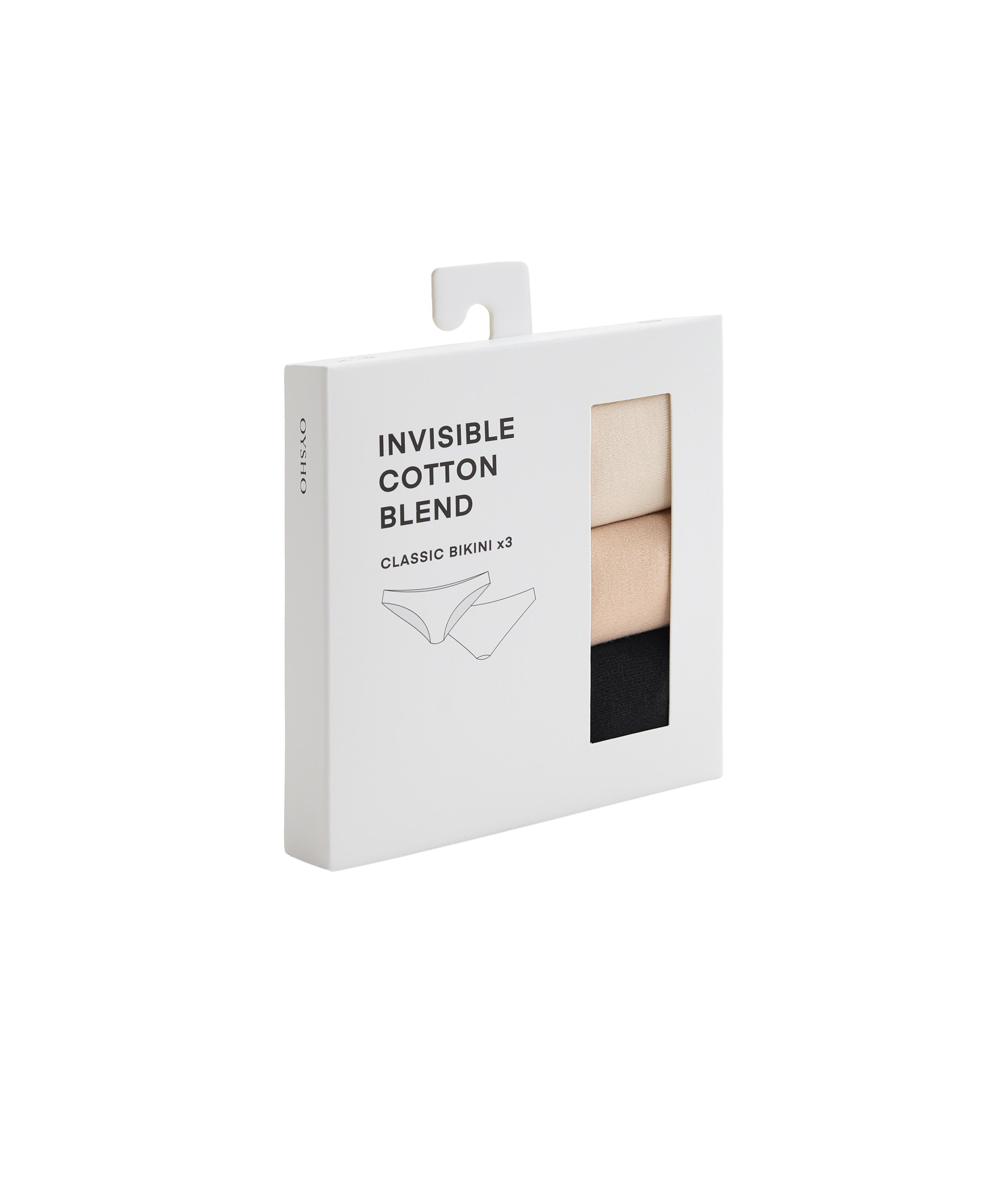 3 invisible laser cut cotton blend classic briefs — BEIGE