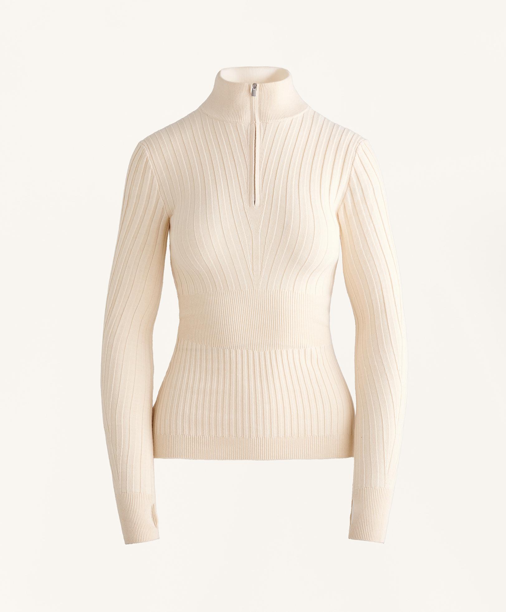 Thermal base layer rib knit T-shirt with peak — ECRU