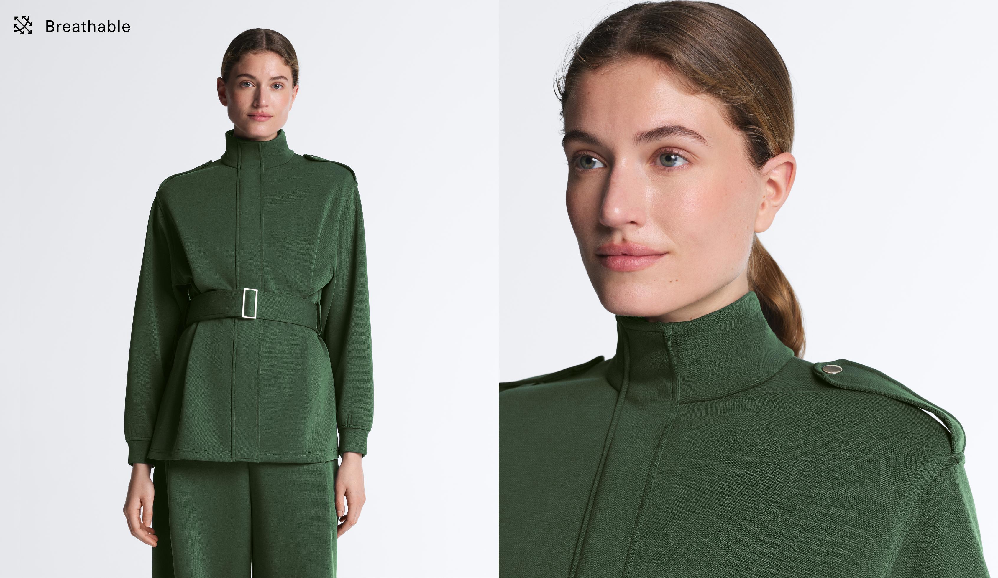 Long Utility jacket with twill belt — GREEN