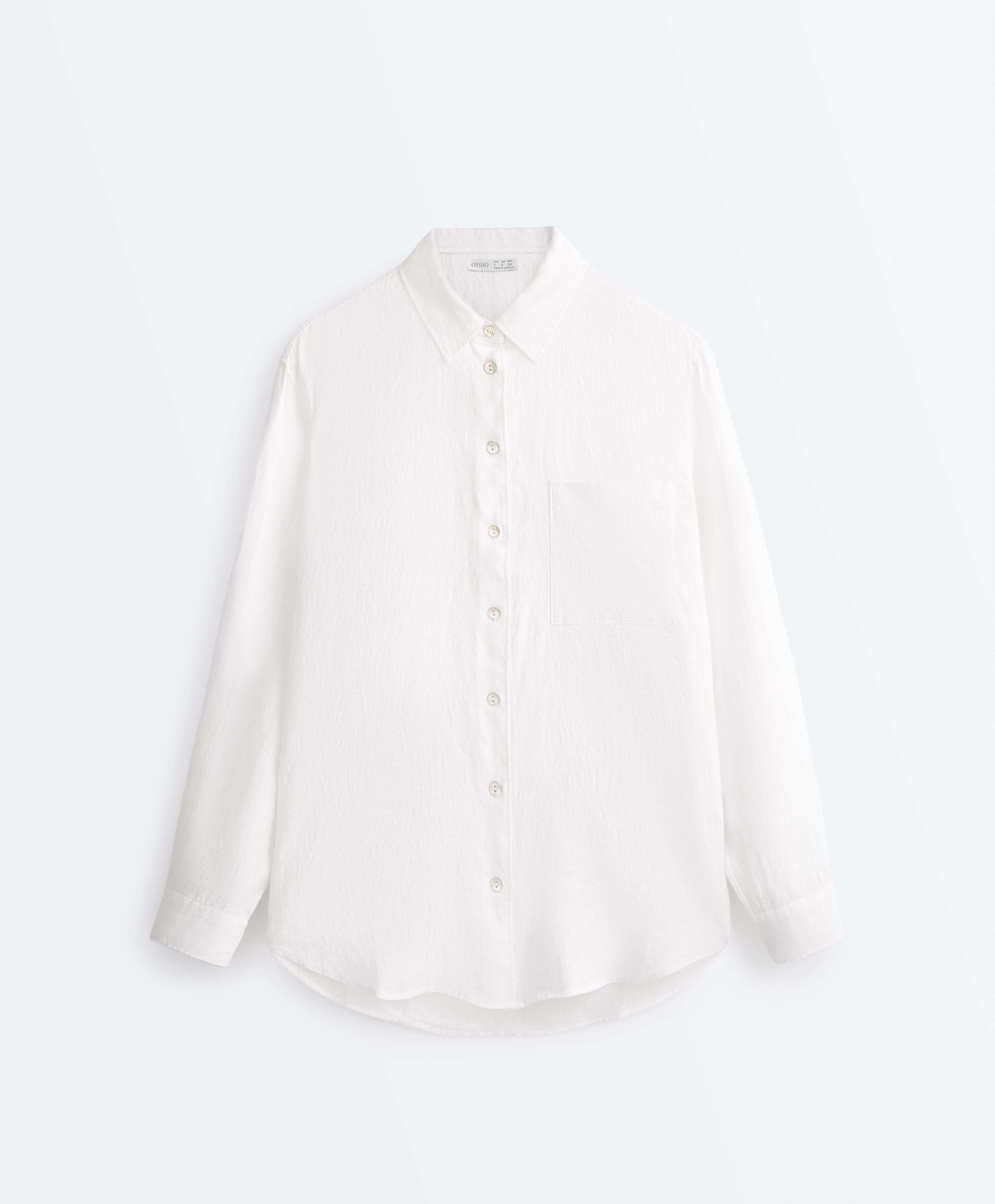 100% linen relaxed shirt — WHITE