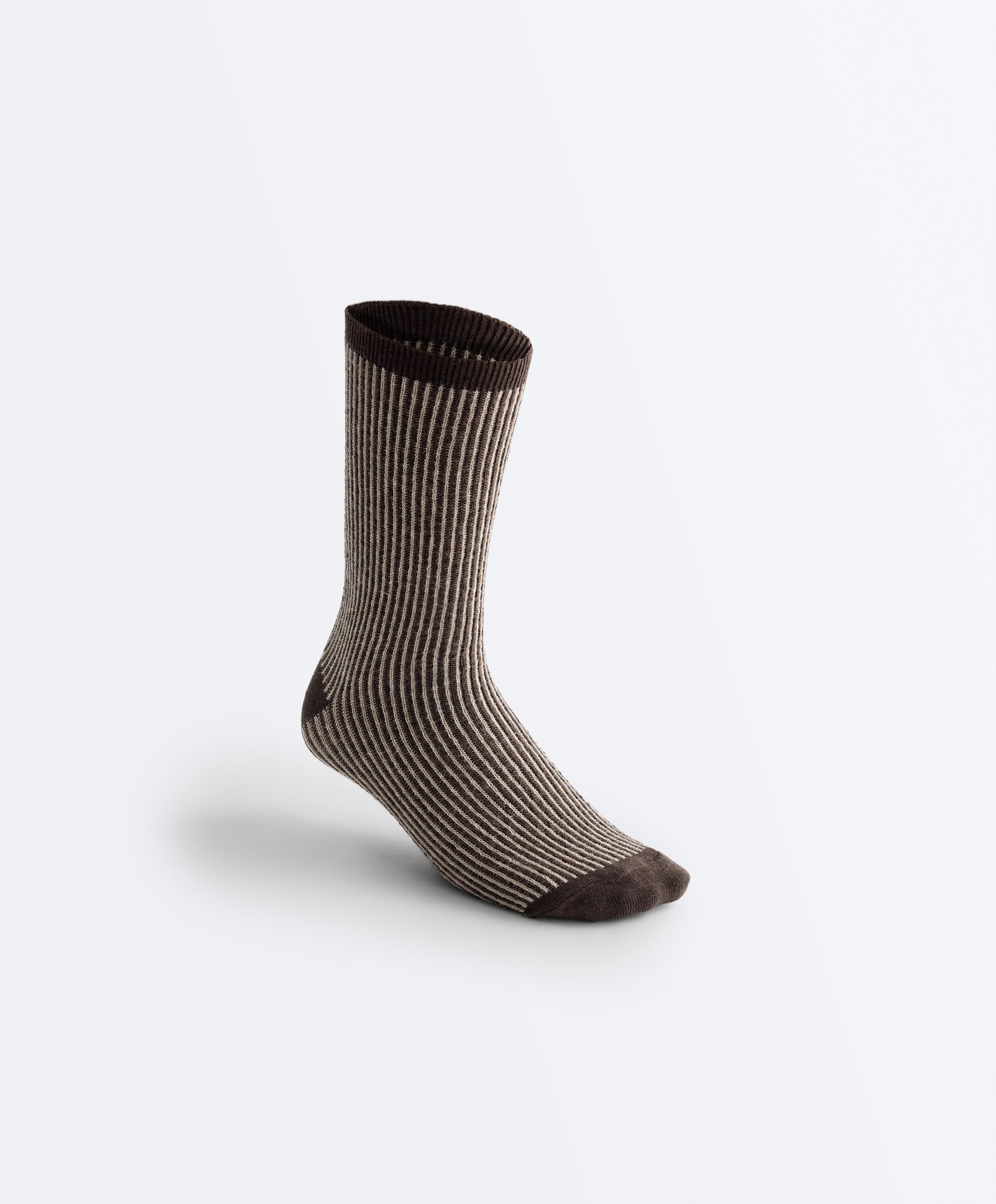3 pairs of cotton blend classic textured socks — MINK