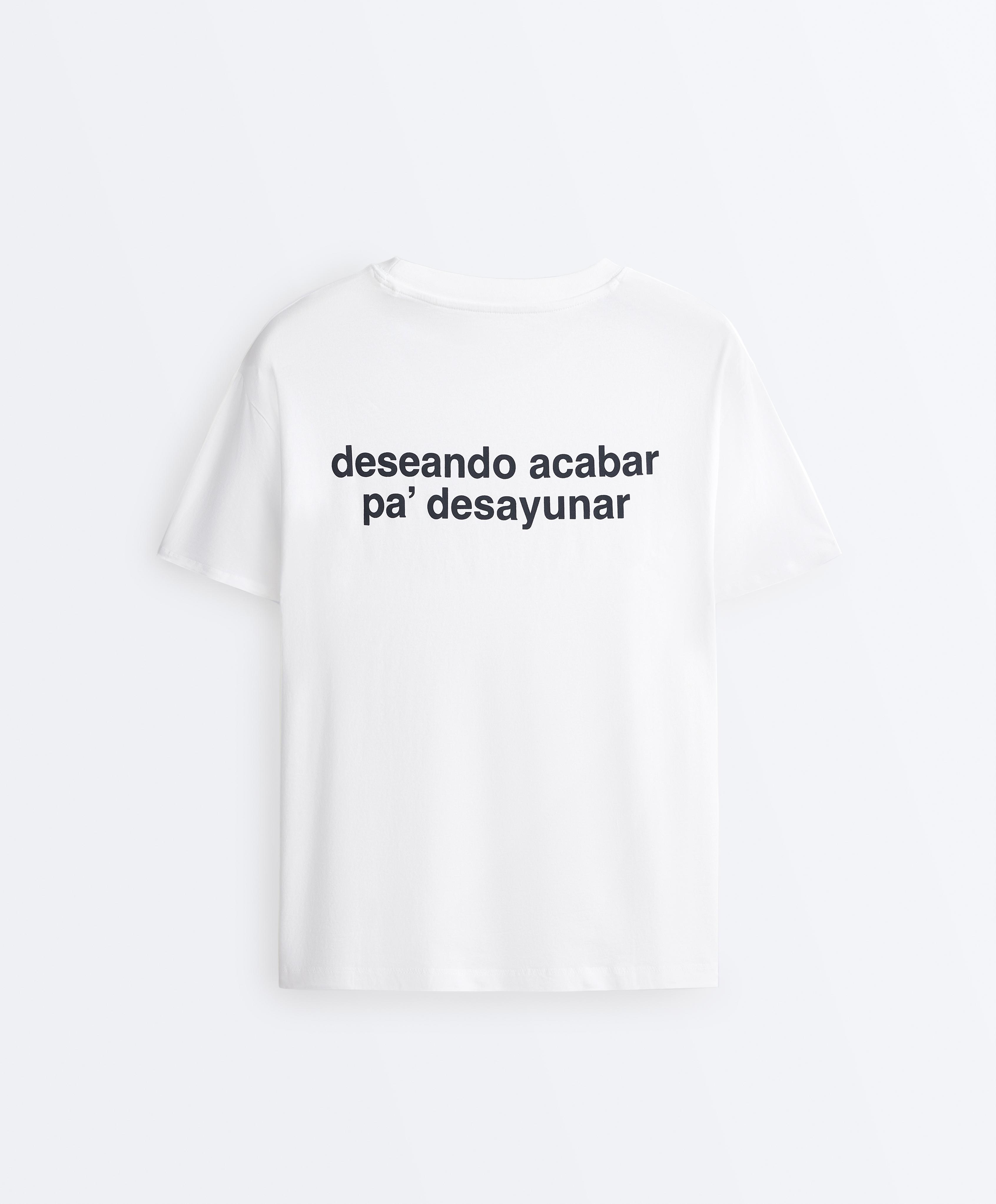 Boxy cotton blend T-shirt with slogan — WHITE