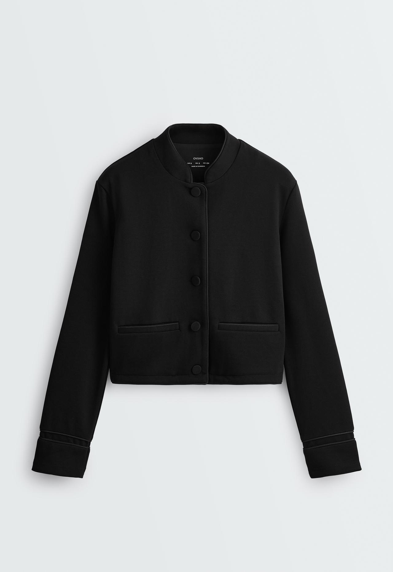 Tuxedo collar cotton jacket — BLACK