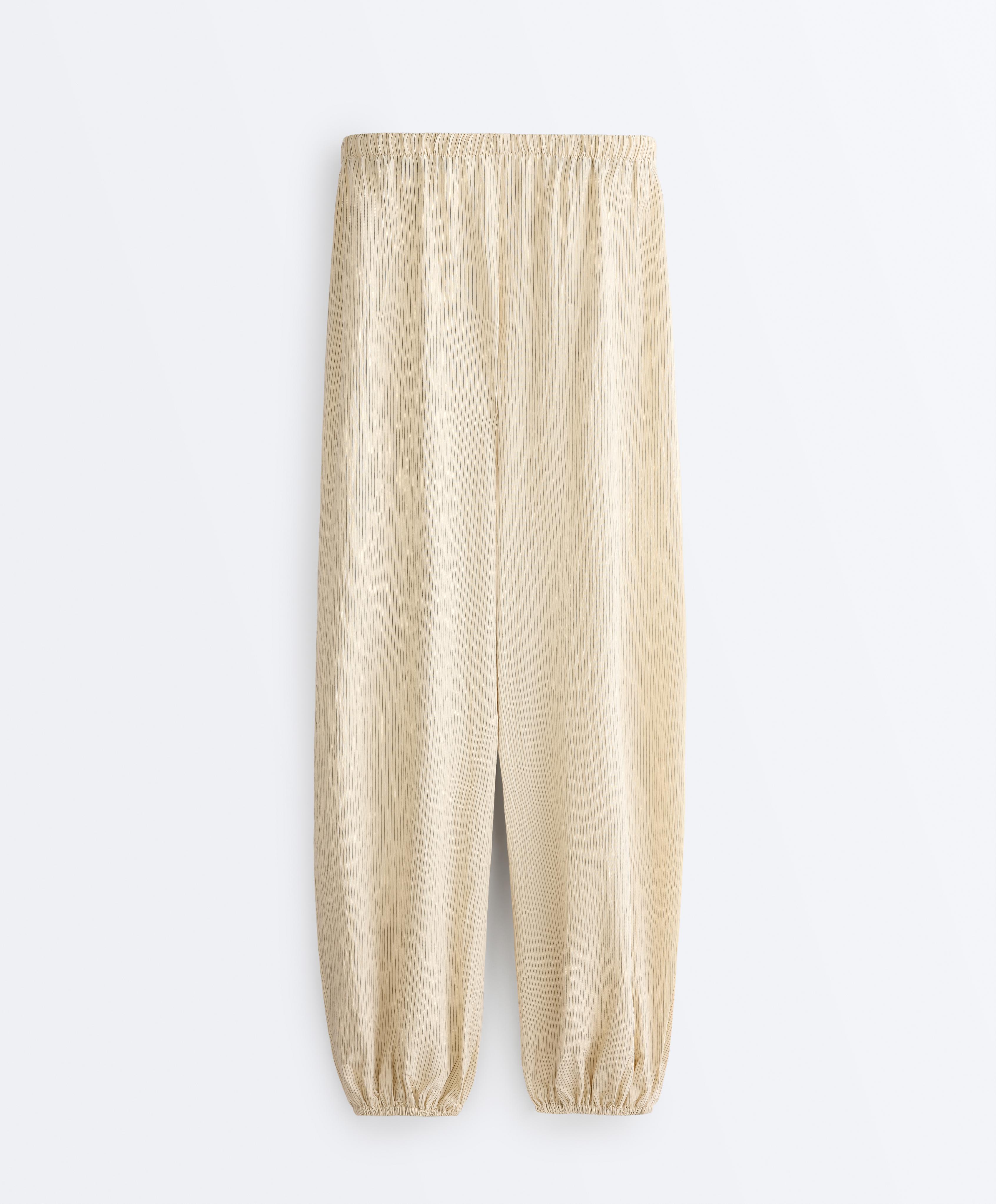 Modal blend striped bloomer trousers — PALE ECRU
