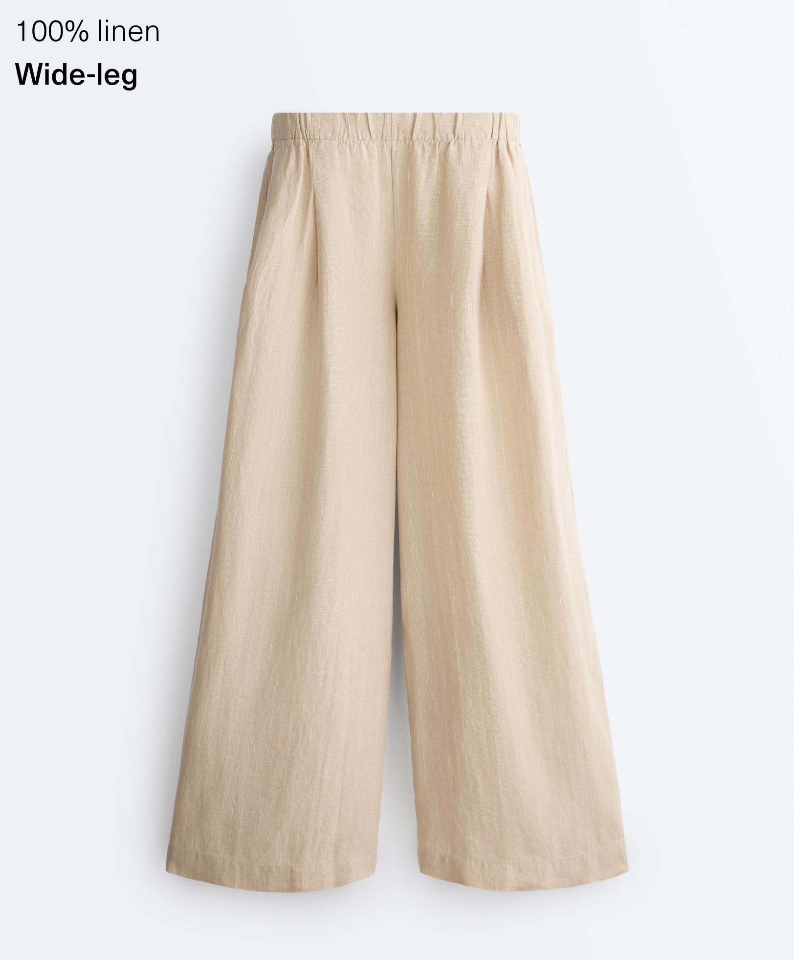 Wide leg %100 keten çizgili pantolon