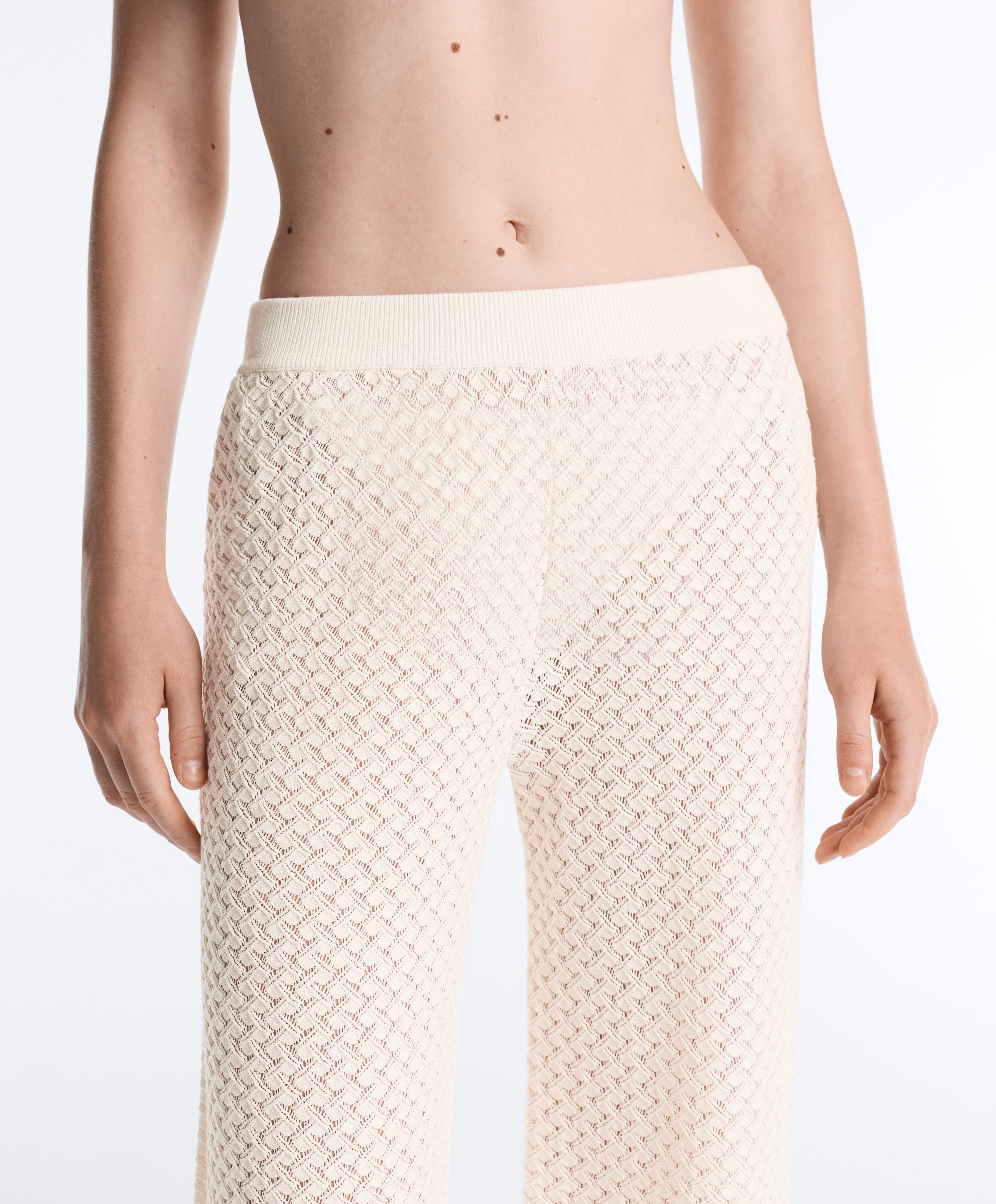 Crochet knit bloomer trousers — PALE ECRU