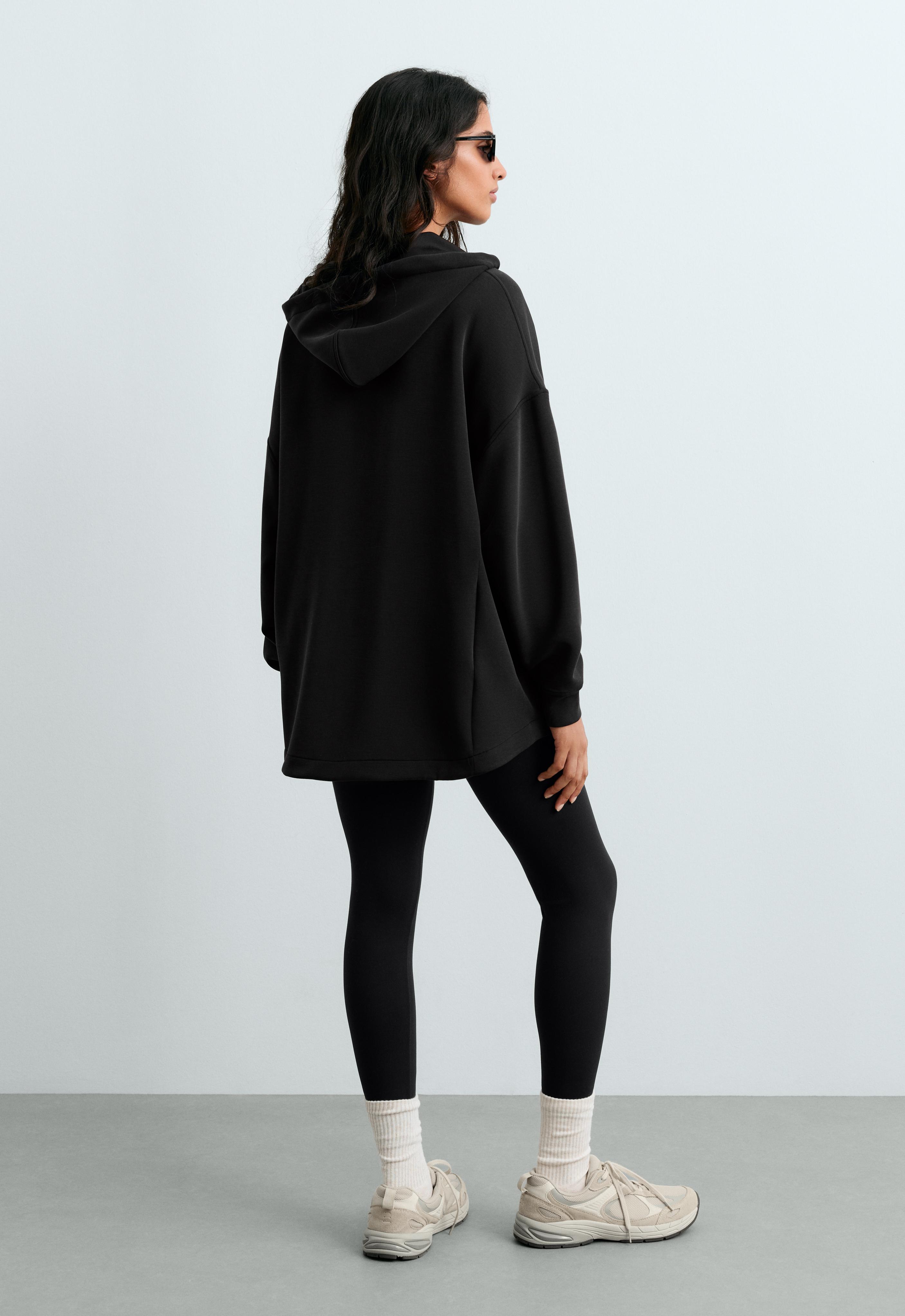 Long soft touch jacket with modal — BLACK