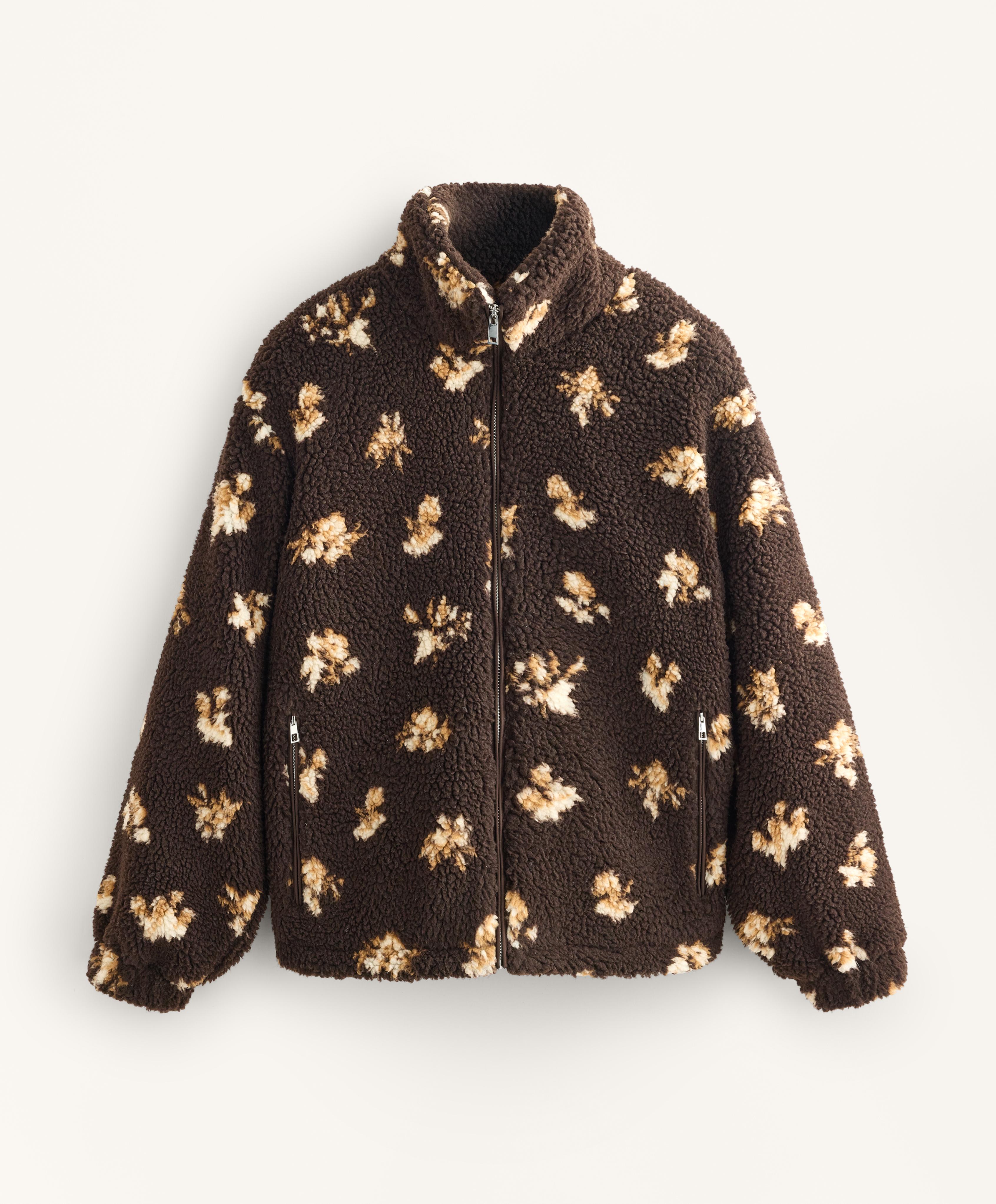 Faux-shearling floral print jacket — CLAY