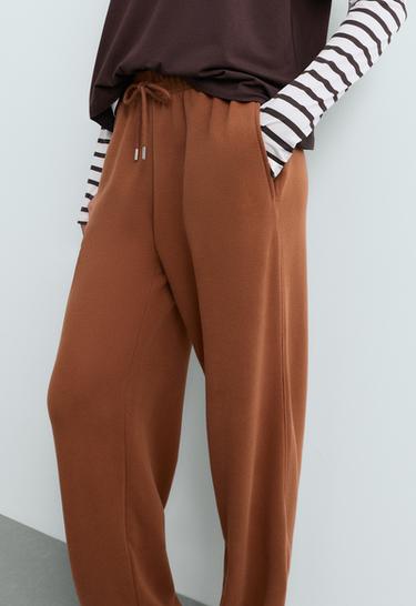 Adjustable cotton-blend fleece straight trousers — DARK CAMEL 4