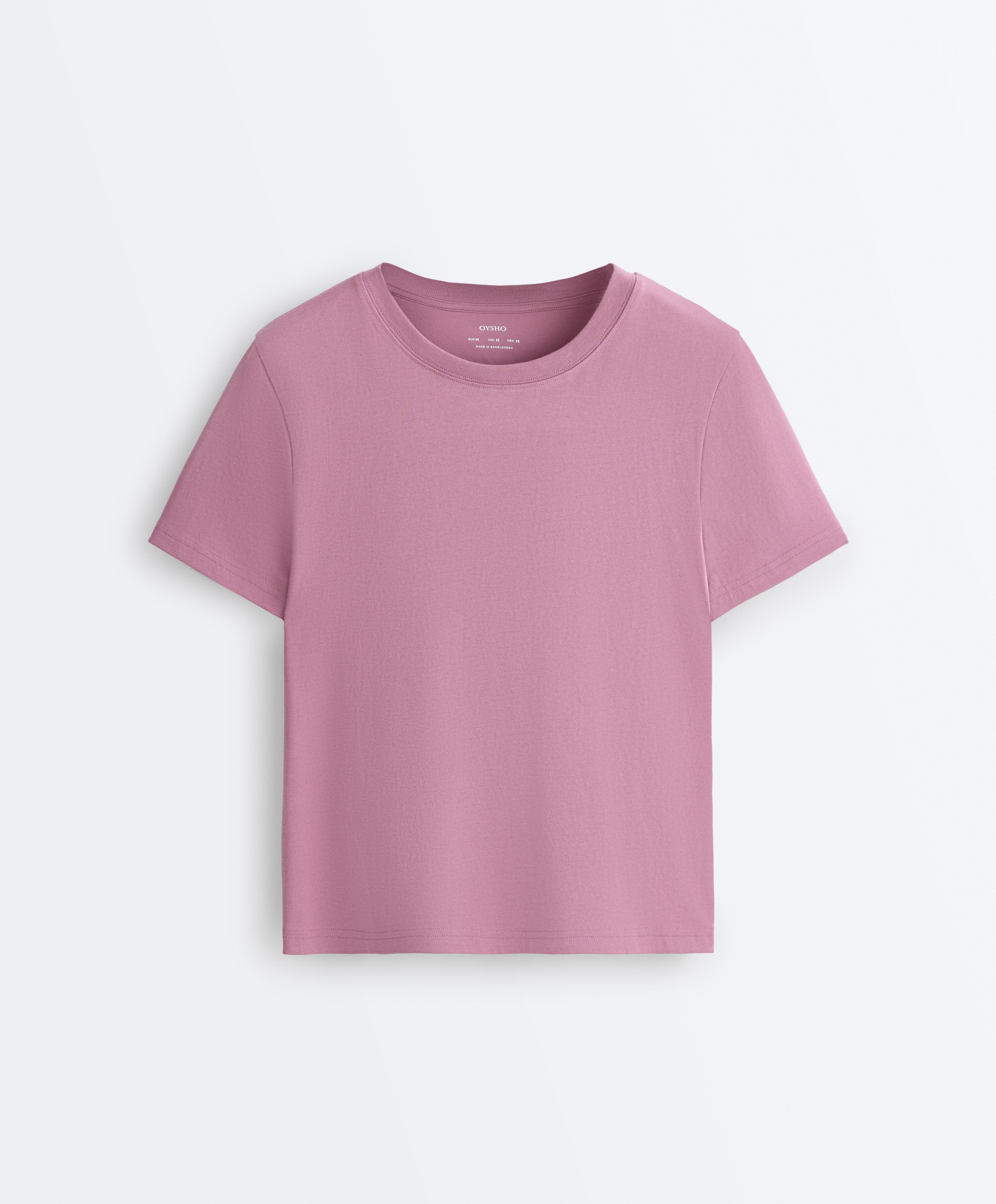 Regular cotton blend short-sleeve T-shirt — MAUVE PINK