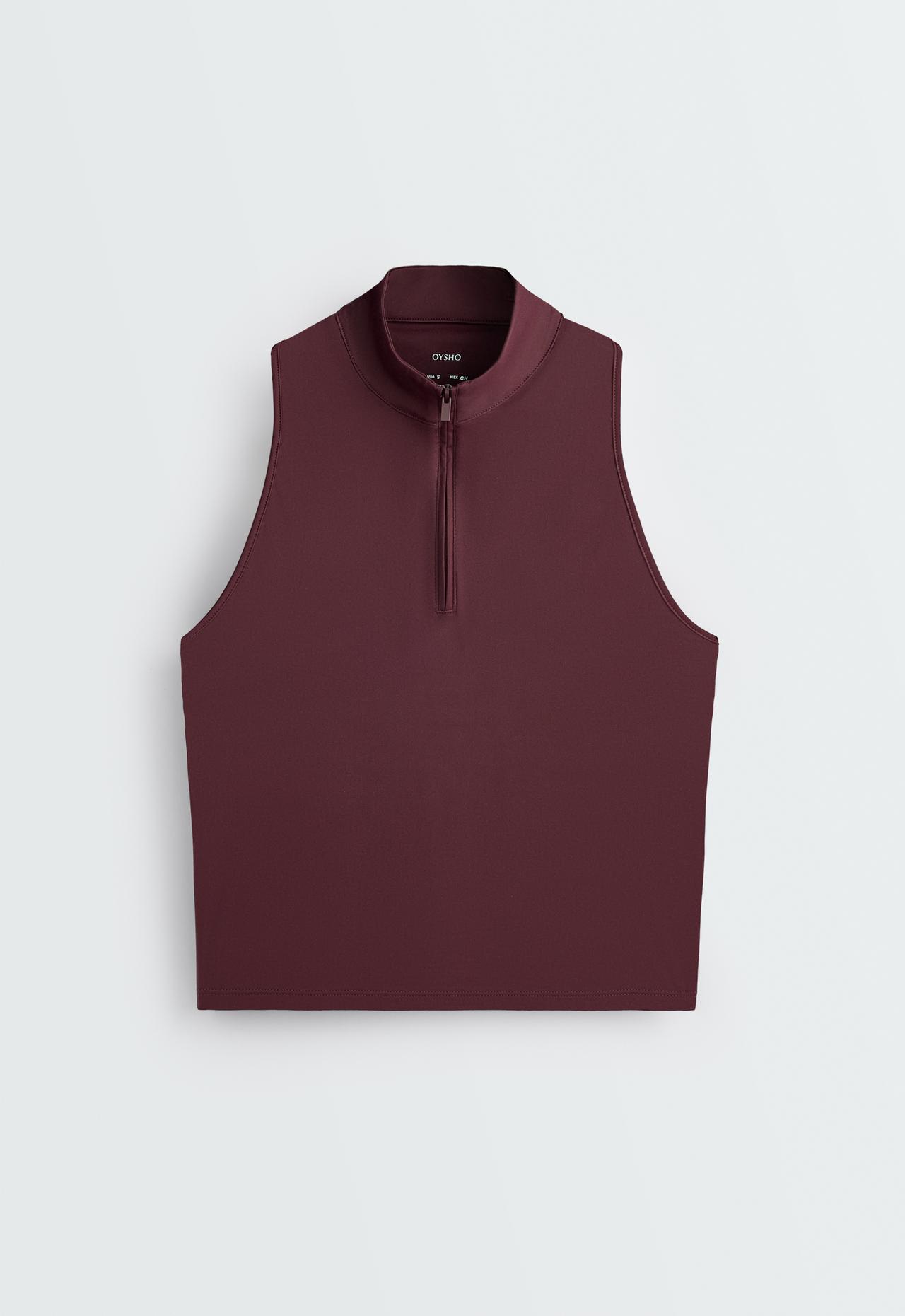 Half-zip sleeveless top — BURGUNDY
