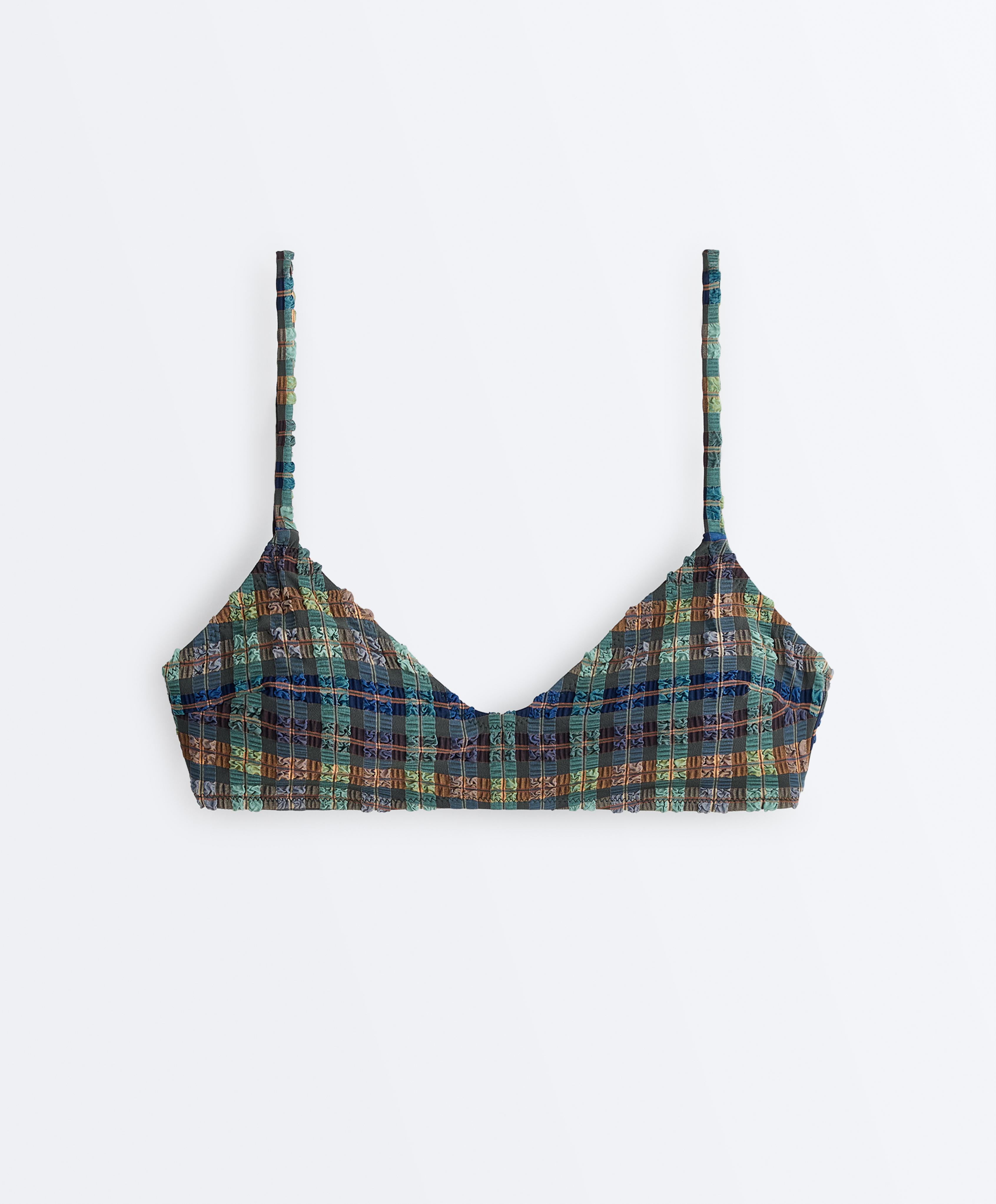 Checked textured bikini top — KHAKI