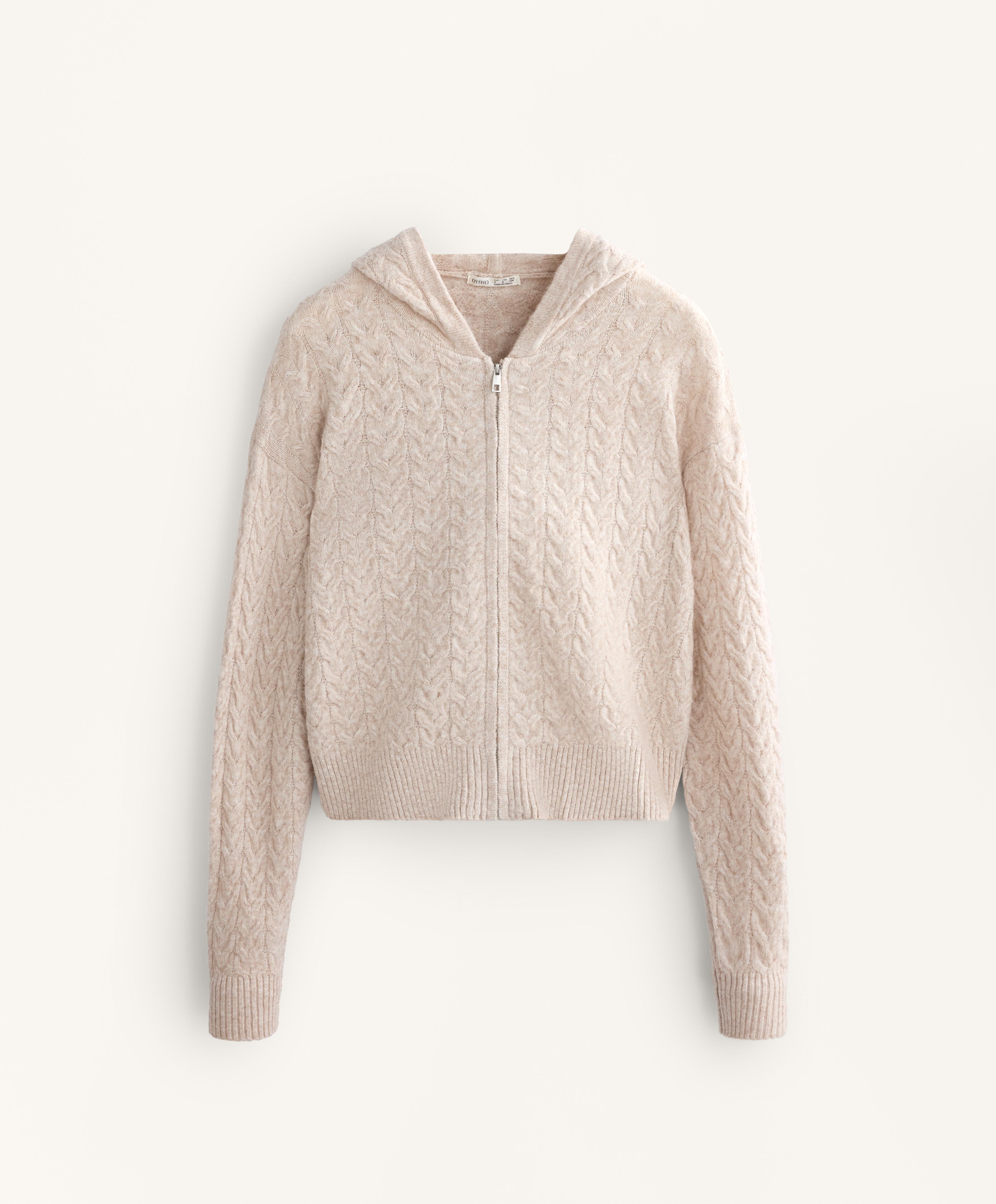 Hooded cable knit jacket