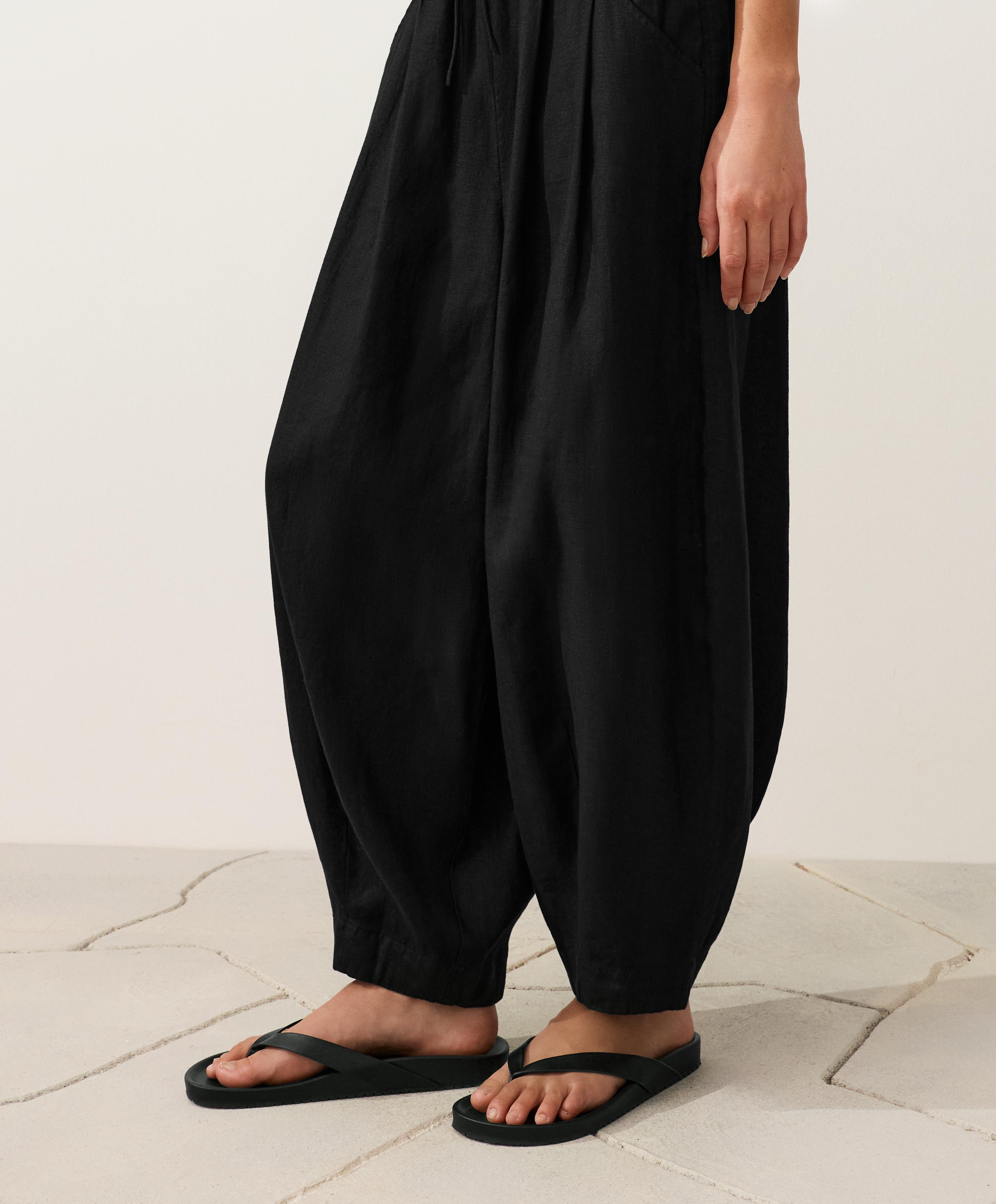 100% linen balloon trousers — BLACK