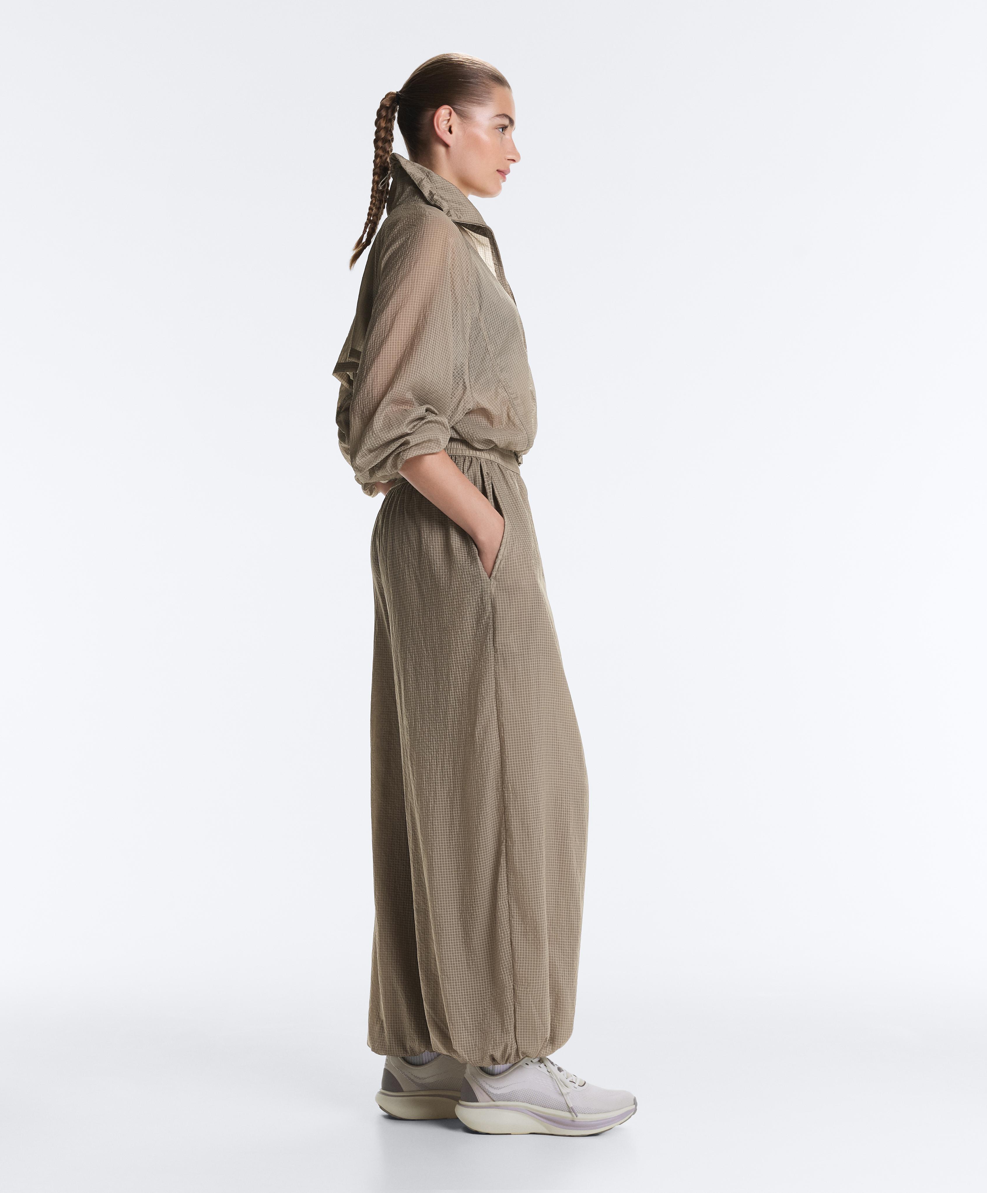 Checked technical bloomer trousers — MINK GREY