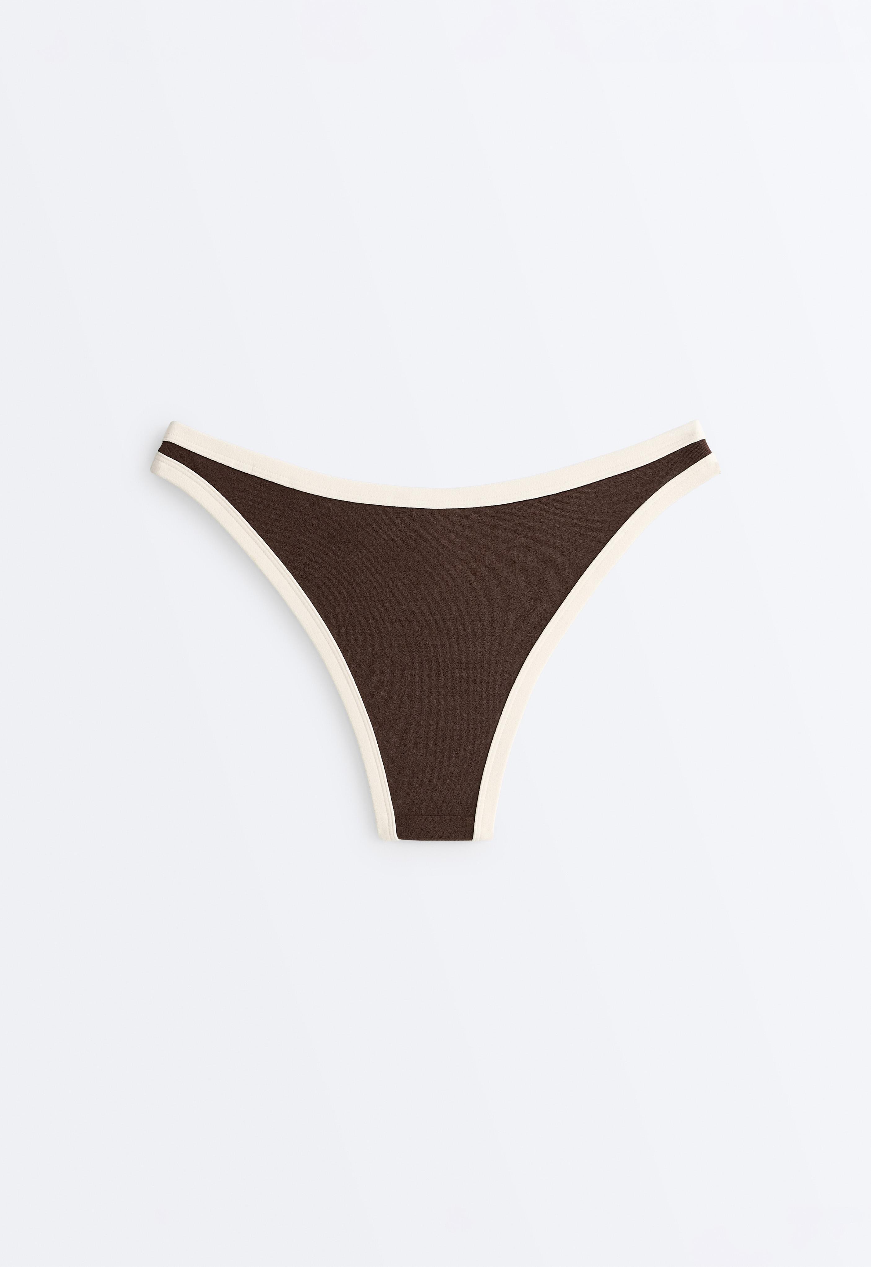 Contrast trim U-cut medium-coverage bikini briefs — DARK BROWN