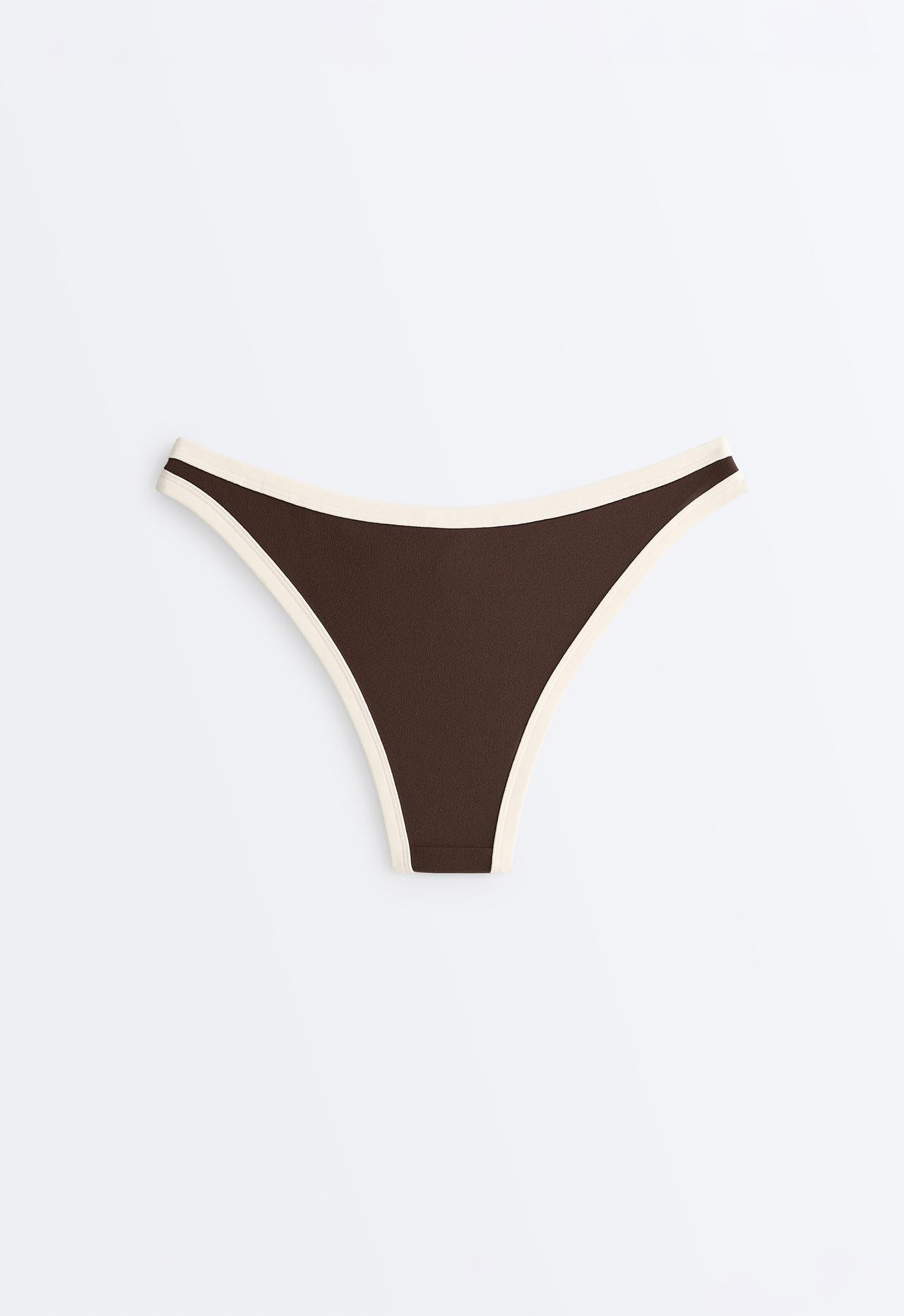 Contrast trim U-cut medium-coverage bikini briefs — DARK BROWN