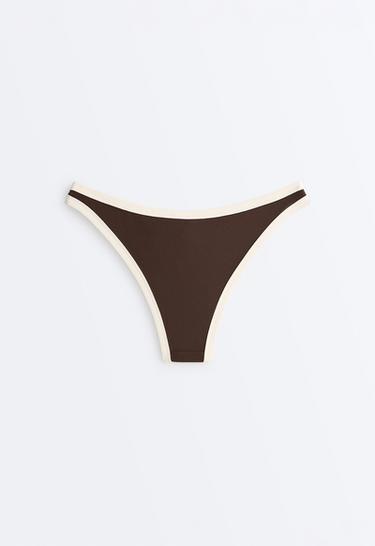 Contrast trim U-cut medium-coverage bikini briefs — DARK BROWN 7