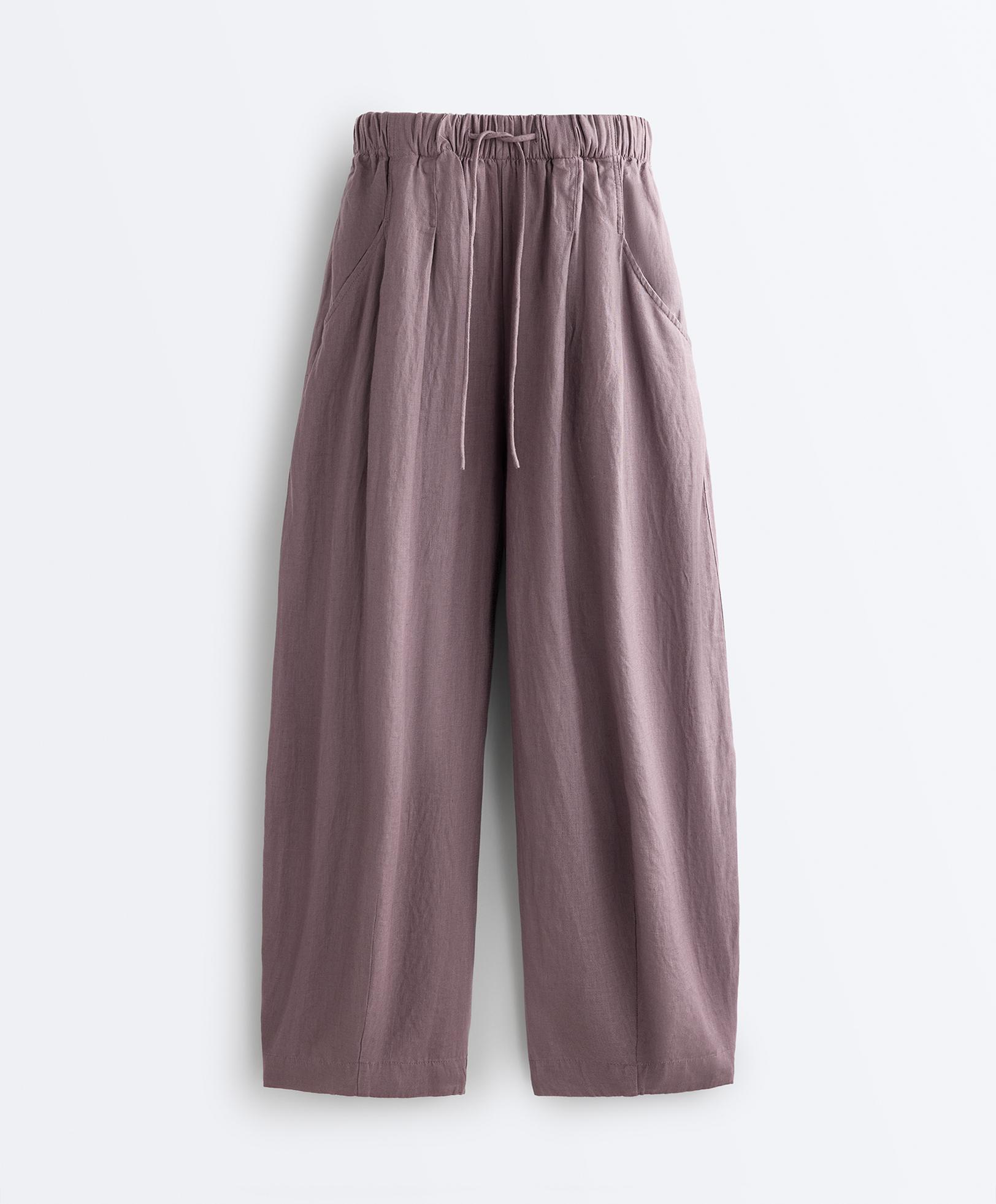 100% linen balloon trousers — DUSTY LILAC