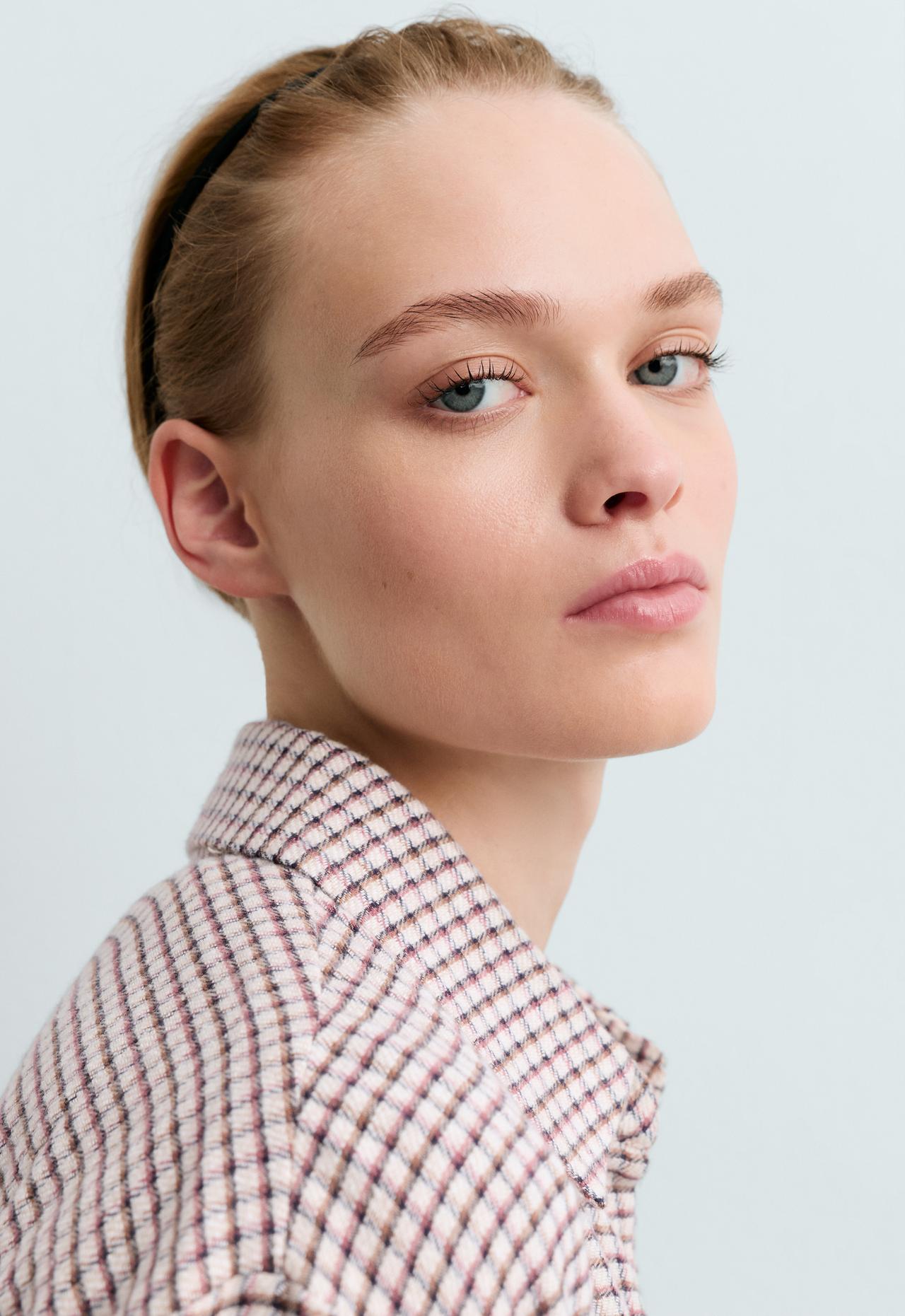 Checked cotton shirt with long sleeve — SAND