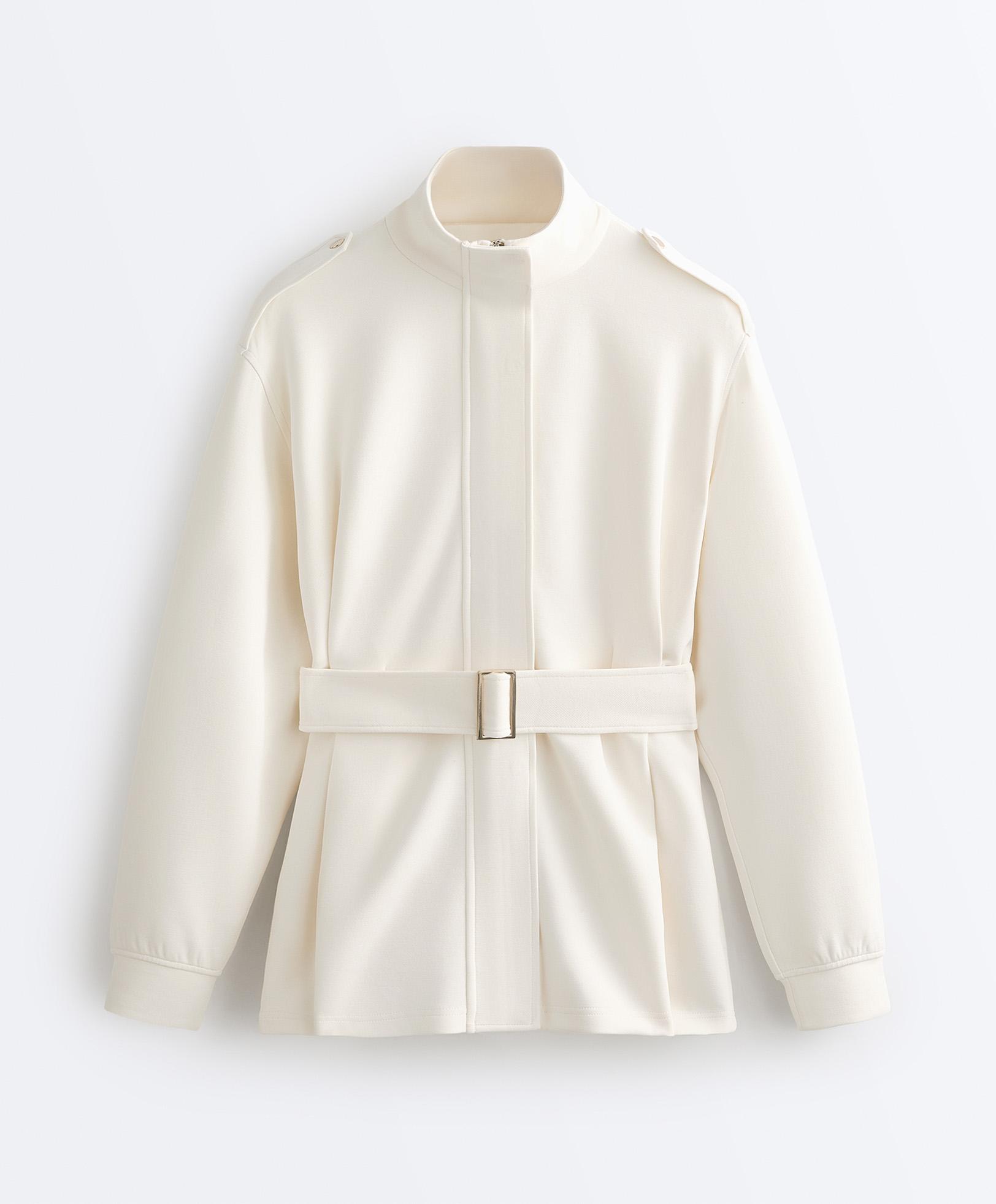 Long Utility jacket with twill belt — PALE ECRU