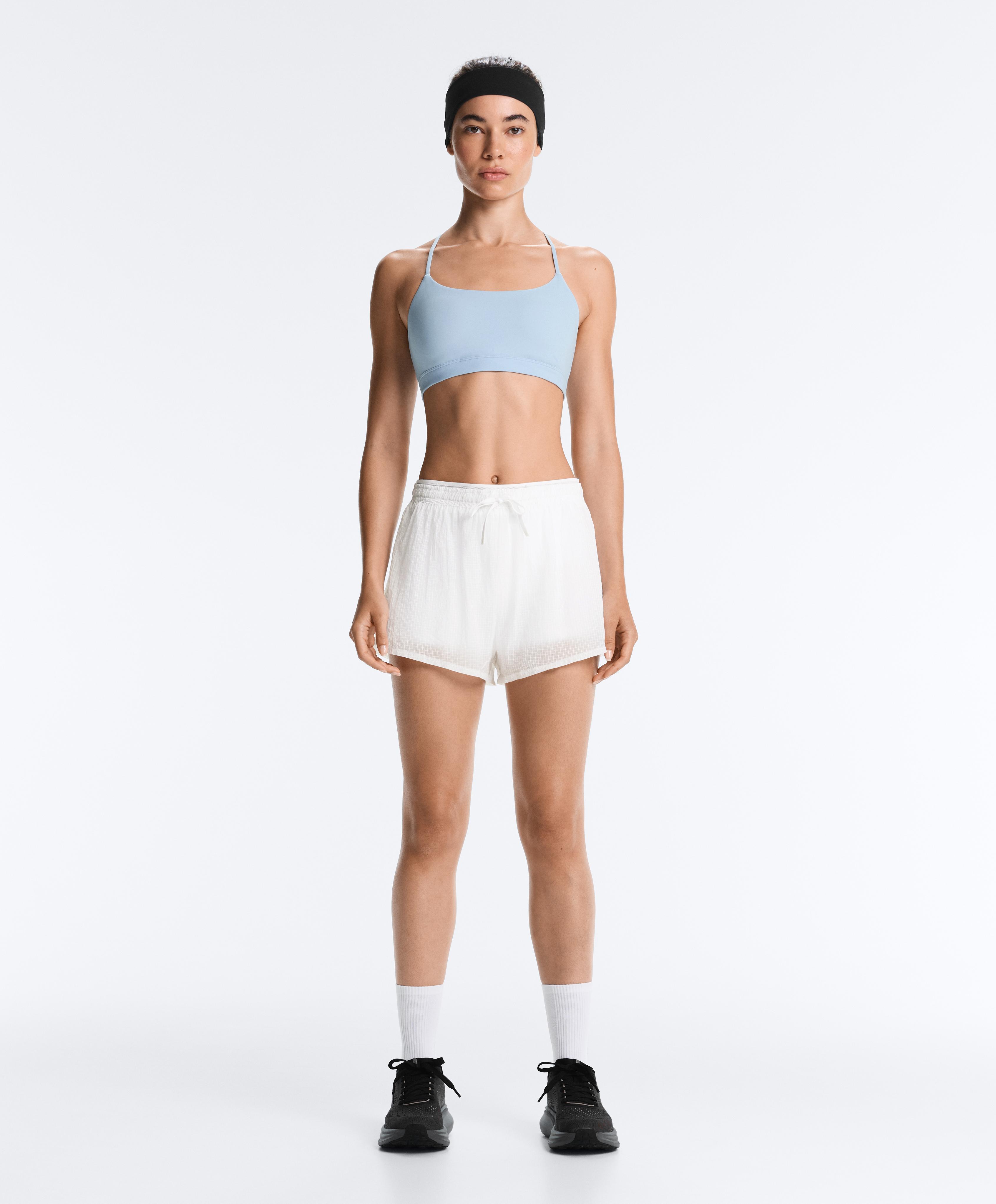 Technical 2-in-1 checked mid-rise shorts — WHITE