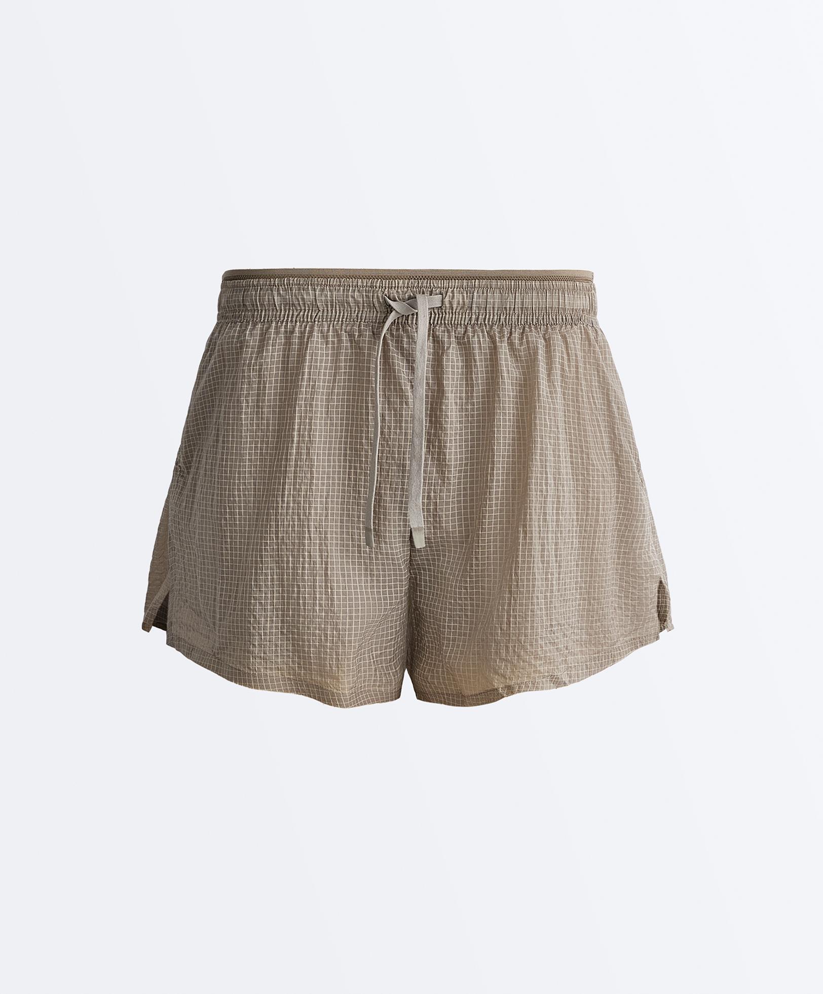Technical 2-in-1 checked mid-rise shorts — MINK GREY