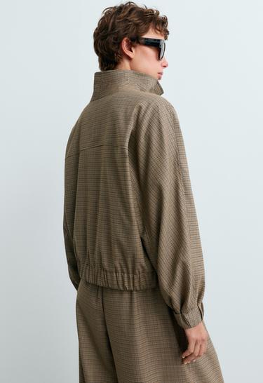 Houndstooth high-neck jacket — BROWN MELANGE 4