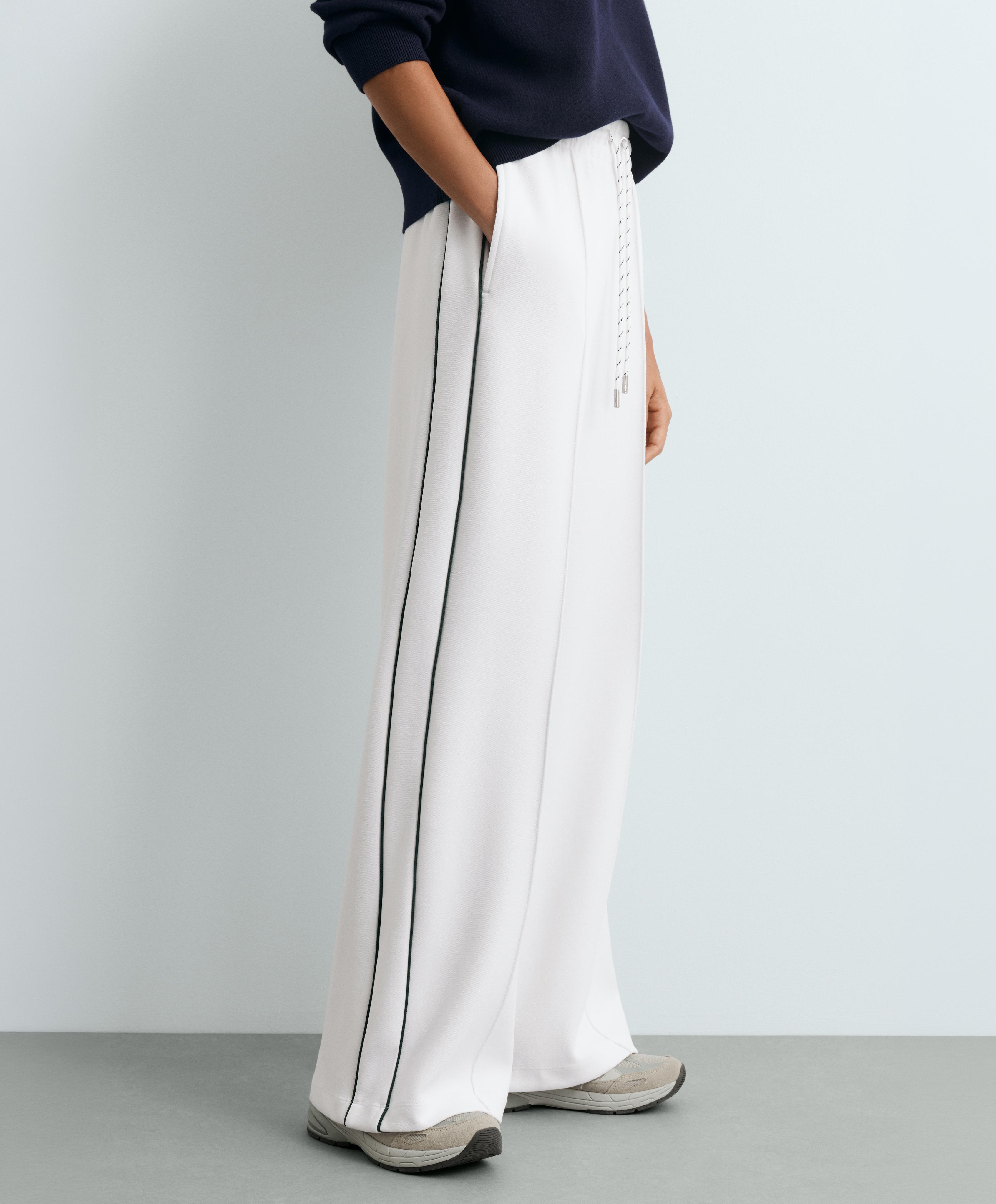 Cotton piqué straight-leg trousers with piping — WHITE