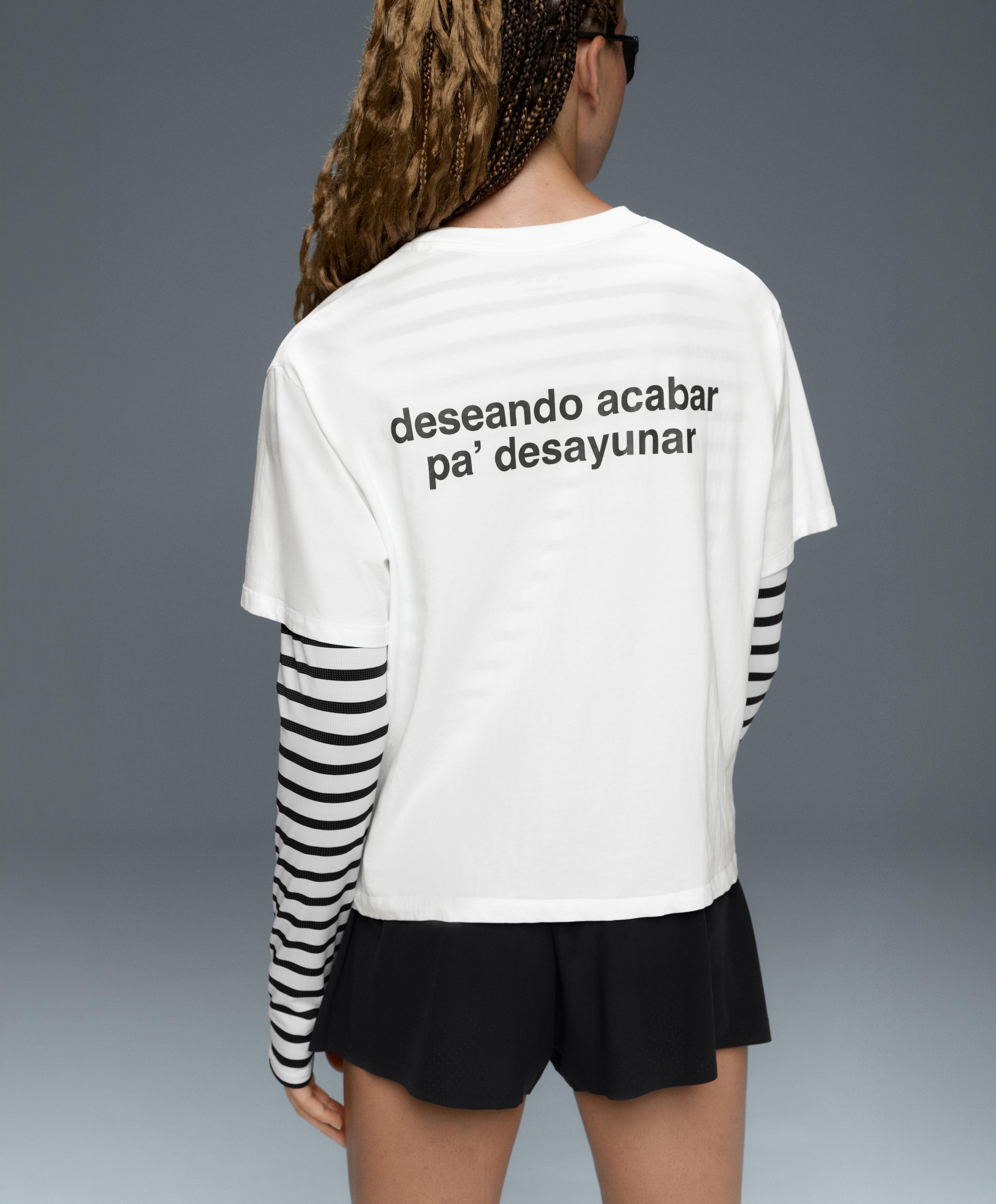 Boxy cotton blend T-shirt with slogan — WHITE 