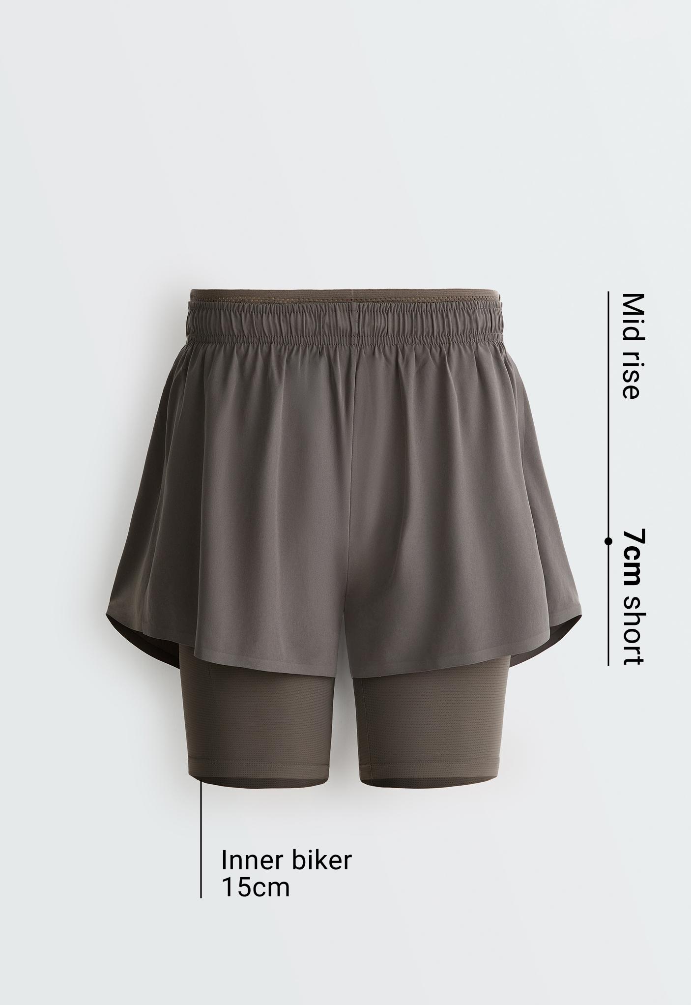 Mid rise 2-in-1 technical shorts — CHARCOAL GREY