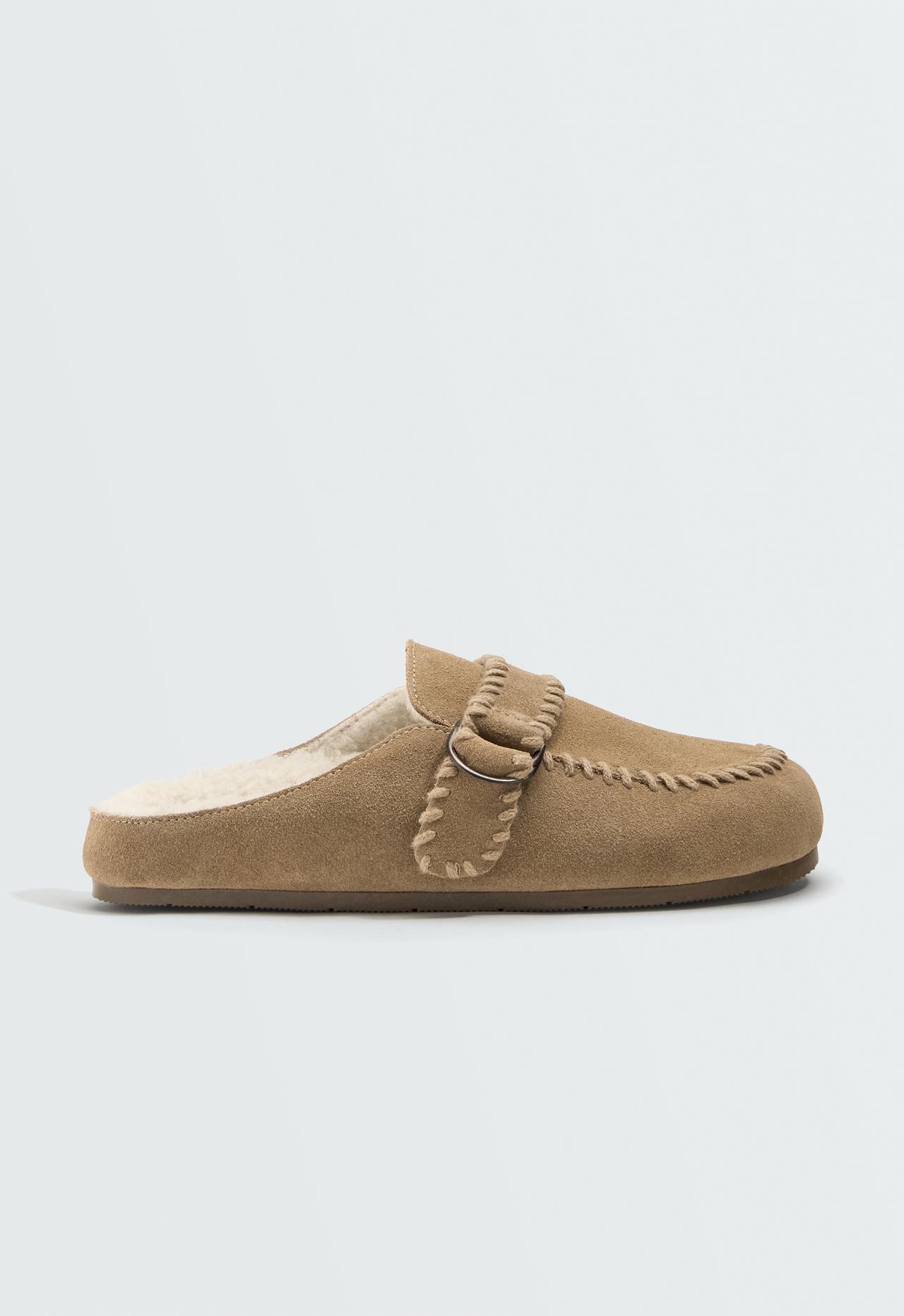 Buckled split-leather clog — SAND