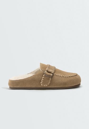 Buckled split-leather clog — SAND 1
