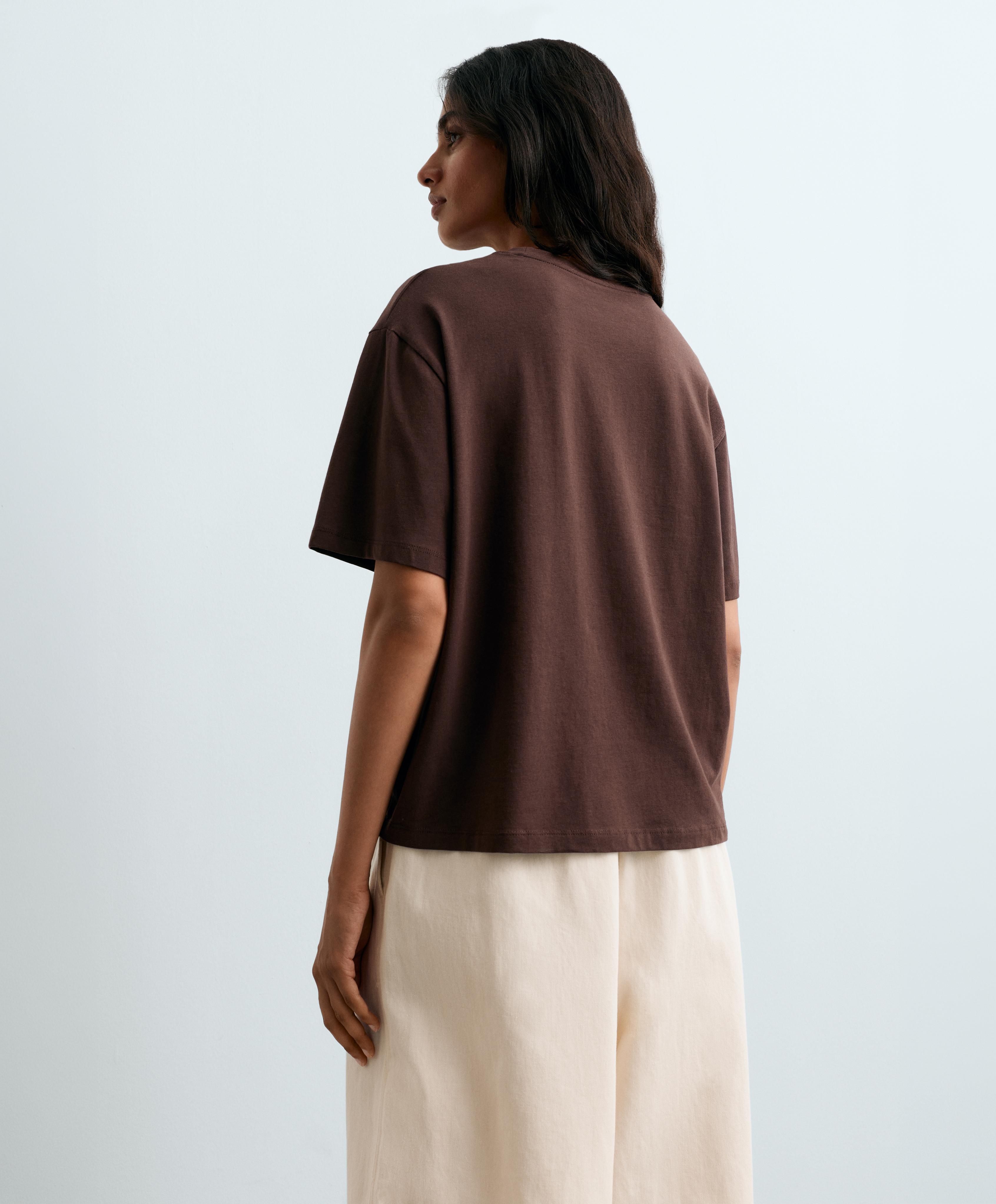 Boxy short-sleeved cotton blend T-shirt — DARK BROWN