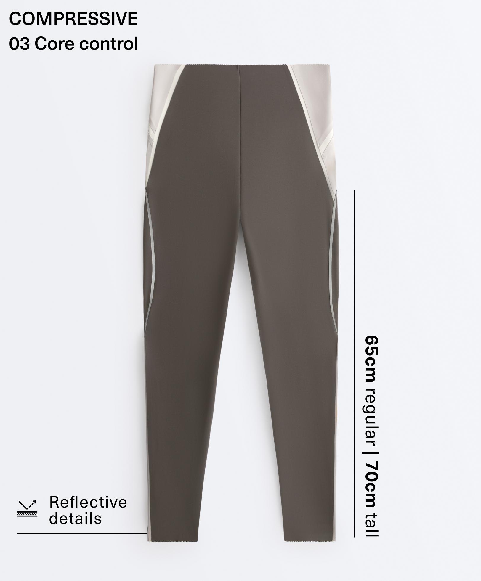 High-rise Compressive reflective core control ankle-length leggings — CHARCOAL GREY
