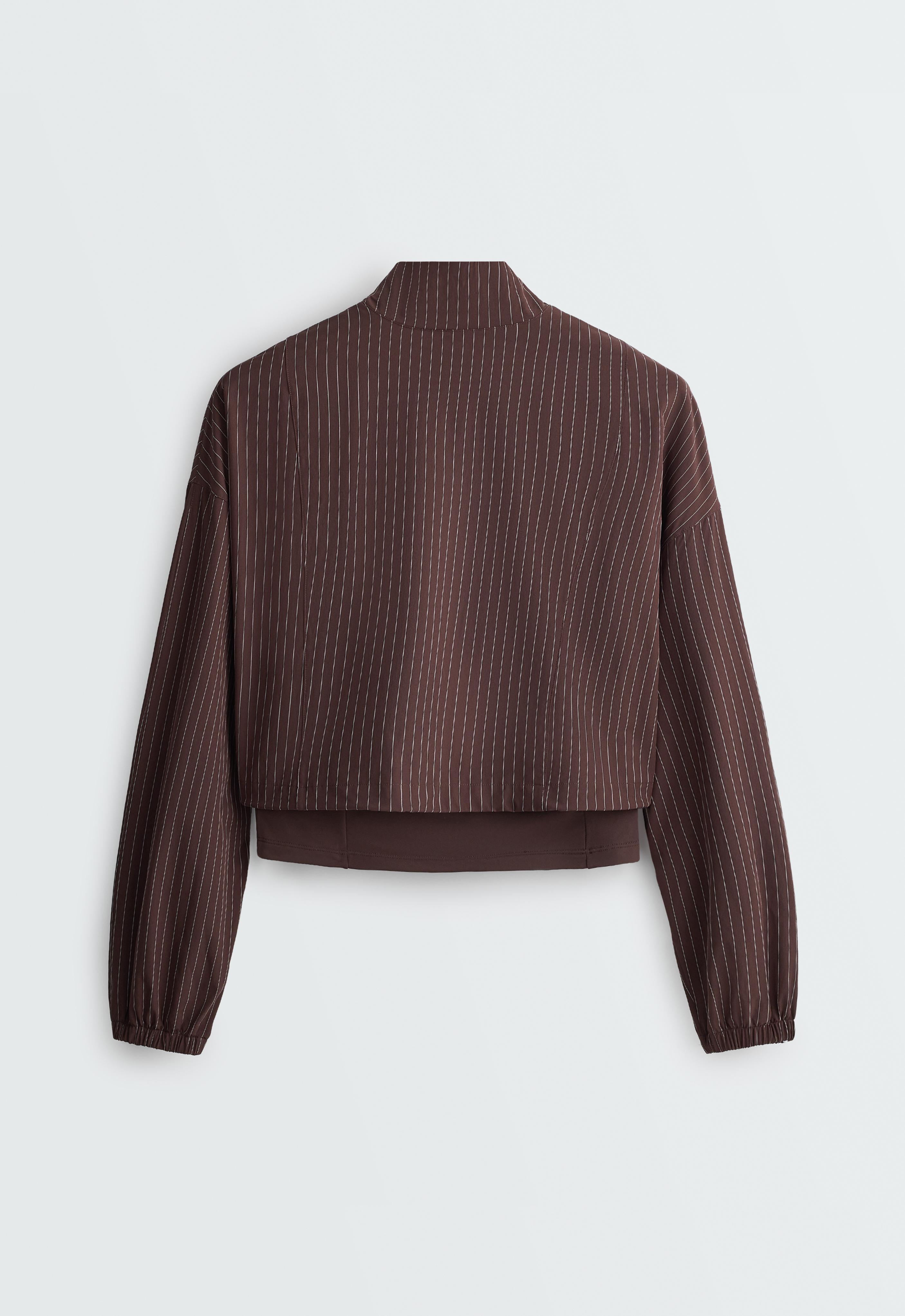 Pinstriped water-repellent technical jacket — CHOCOLATE