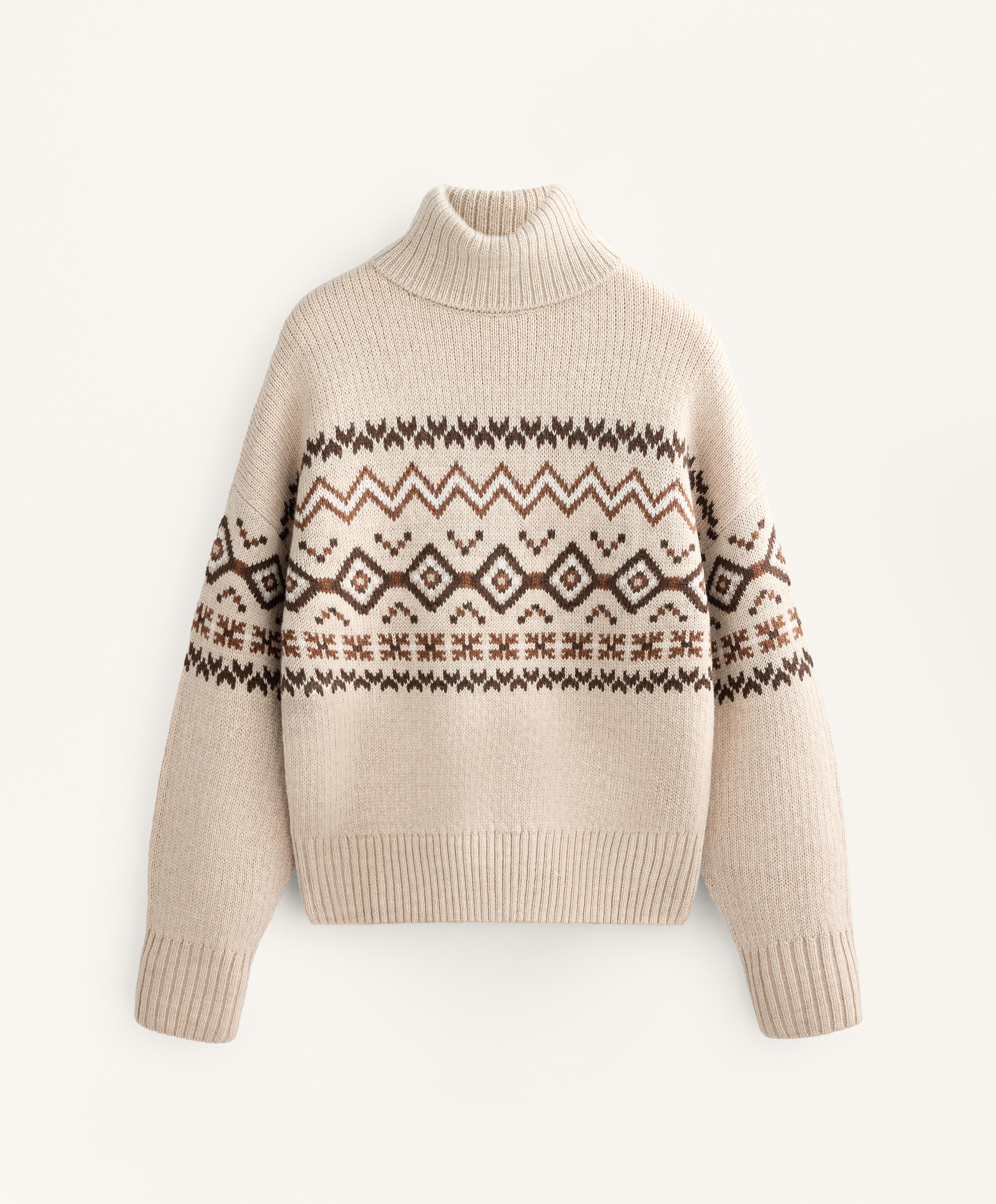 Jacquard knit high-neck jumper 10% wool