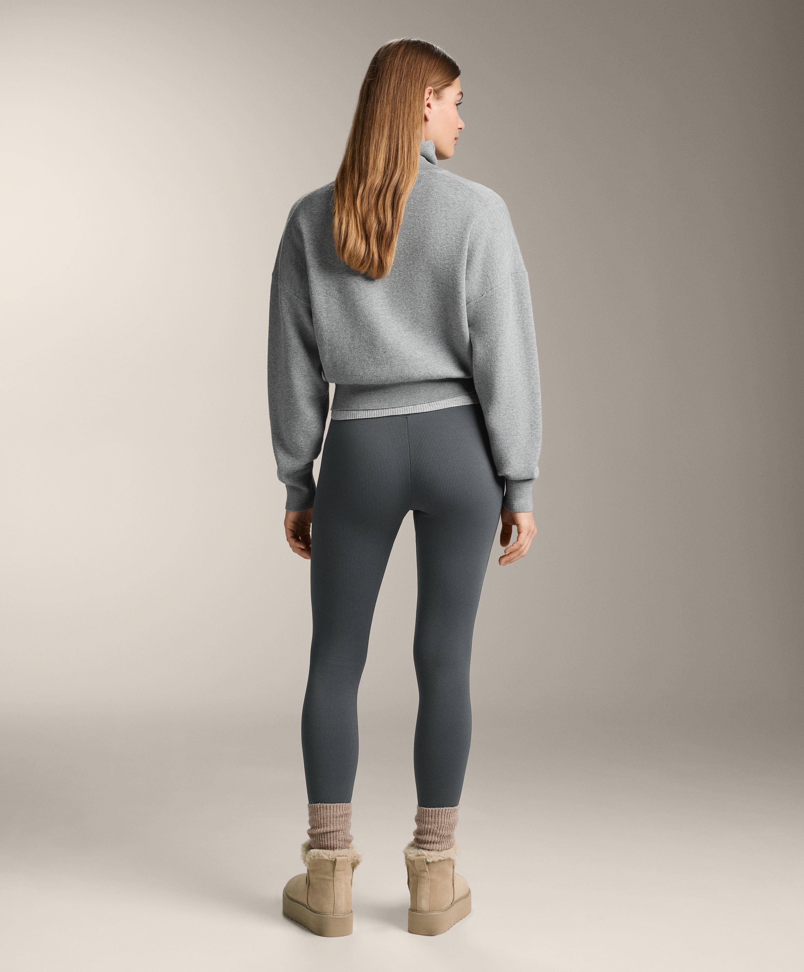 Super-high-rise seamless extra-warm rib ankle-length leggings 70 cm — ANTHRACITE GREY